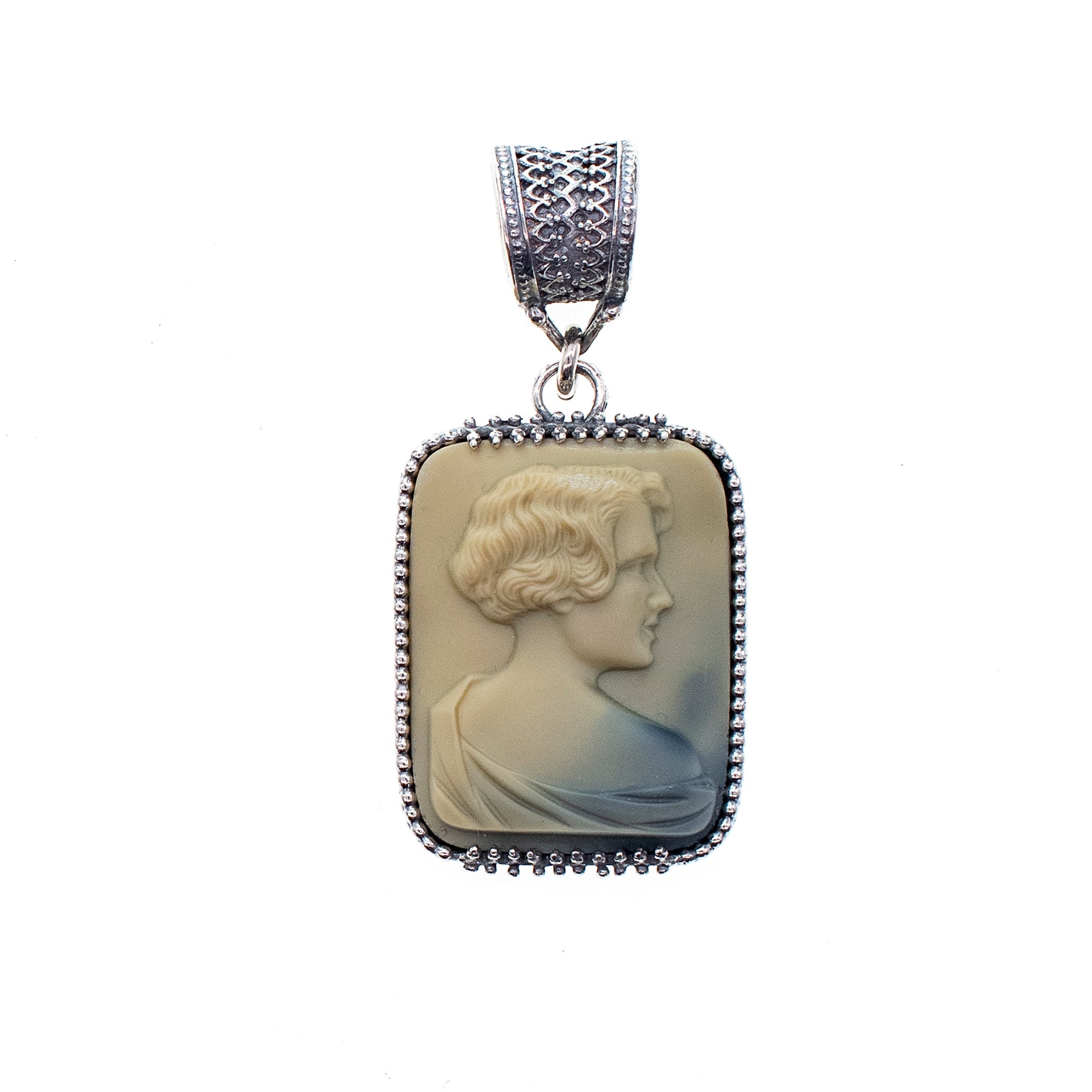 Green Vintage Glass Cameo Pendant – Sterling Silver – Gem Kingdom
