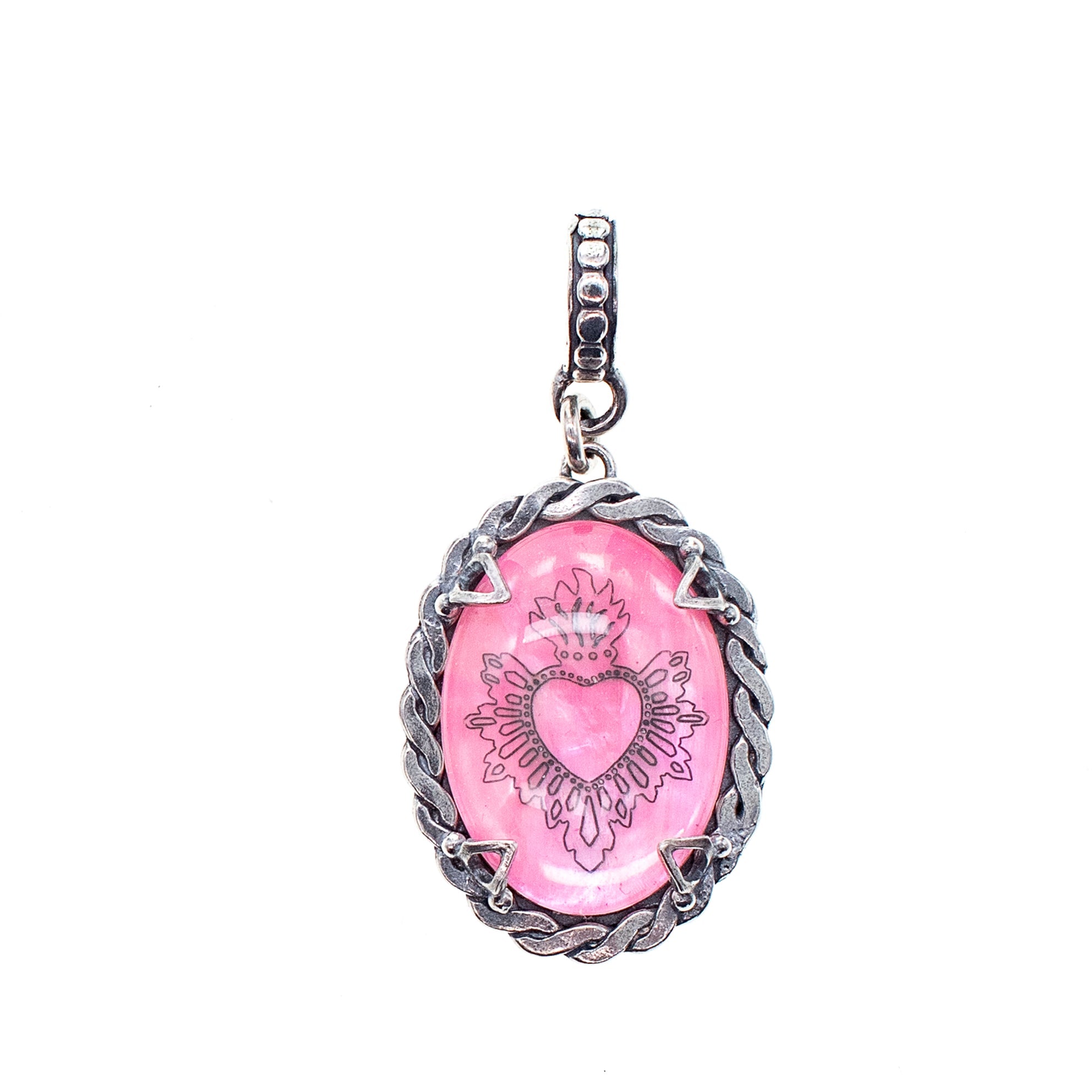 Pink Sacred Heart Pendant – Sterling Silver – Gem Kingdom