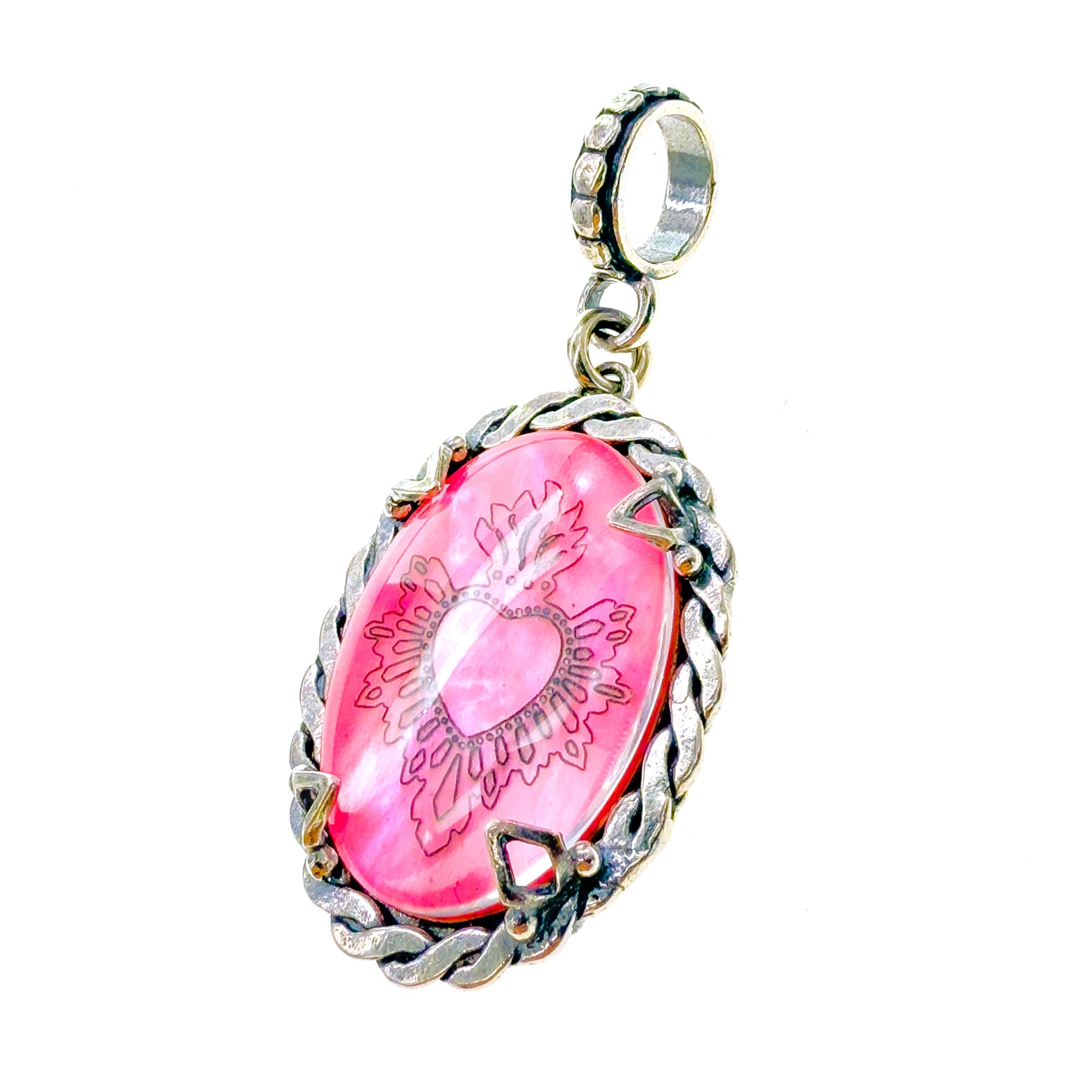 Pink Sacred Heart Pendant – Sterling Silver – Gem Kingdom