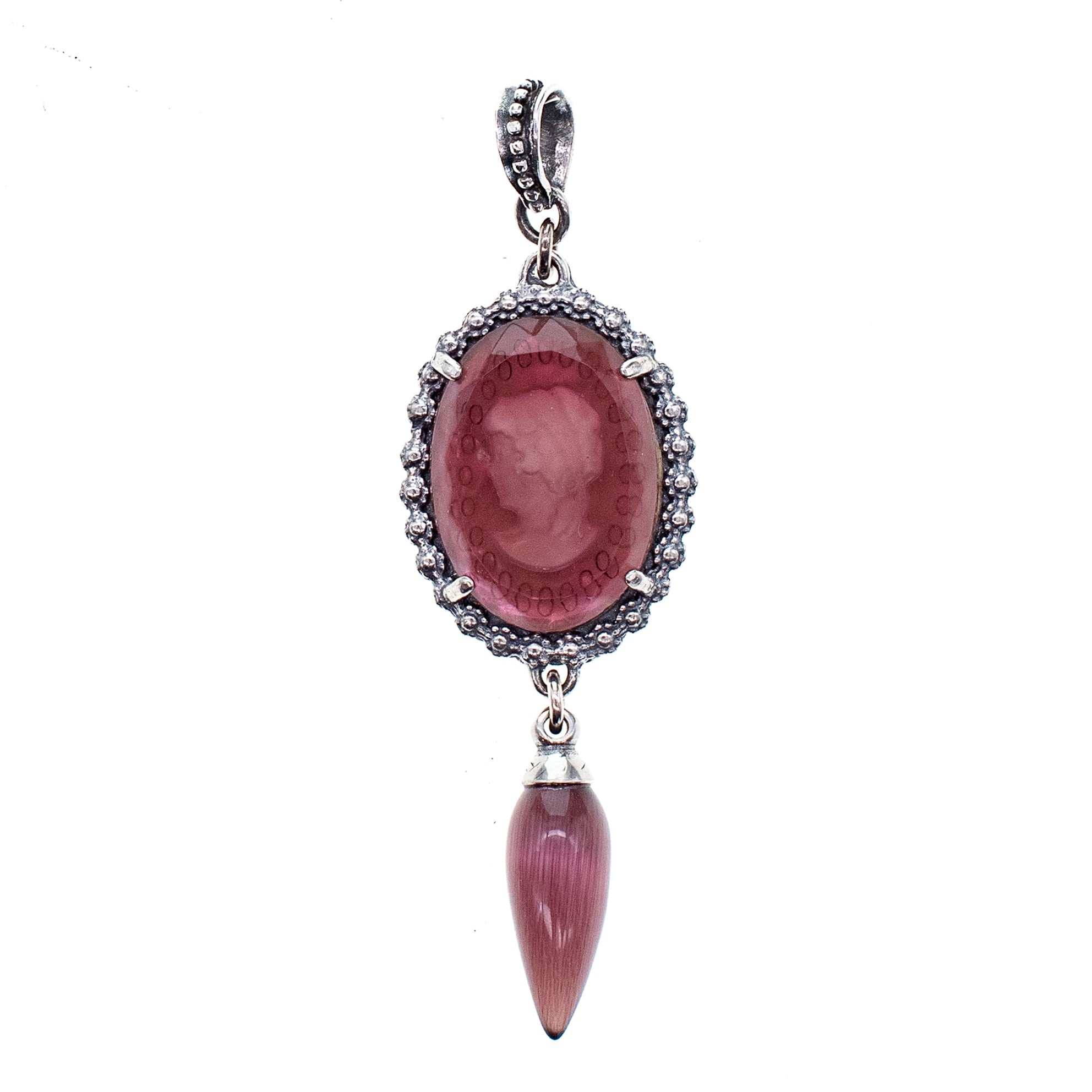Mauve Pink Vintage Cameo Pendant – Sterling Silver – Gem Kingdom