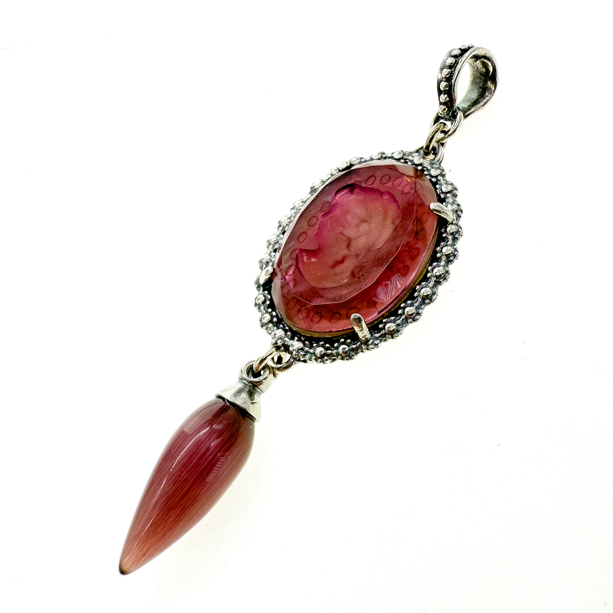 Mauve Pink Vintage Cameo Pendant – Sterling Silver – Gem Kingdom