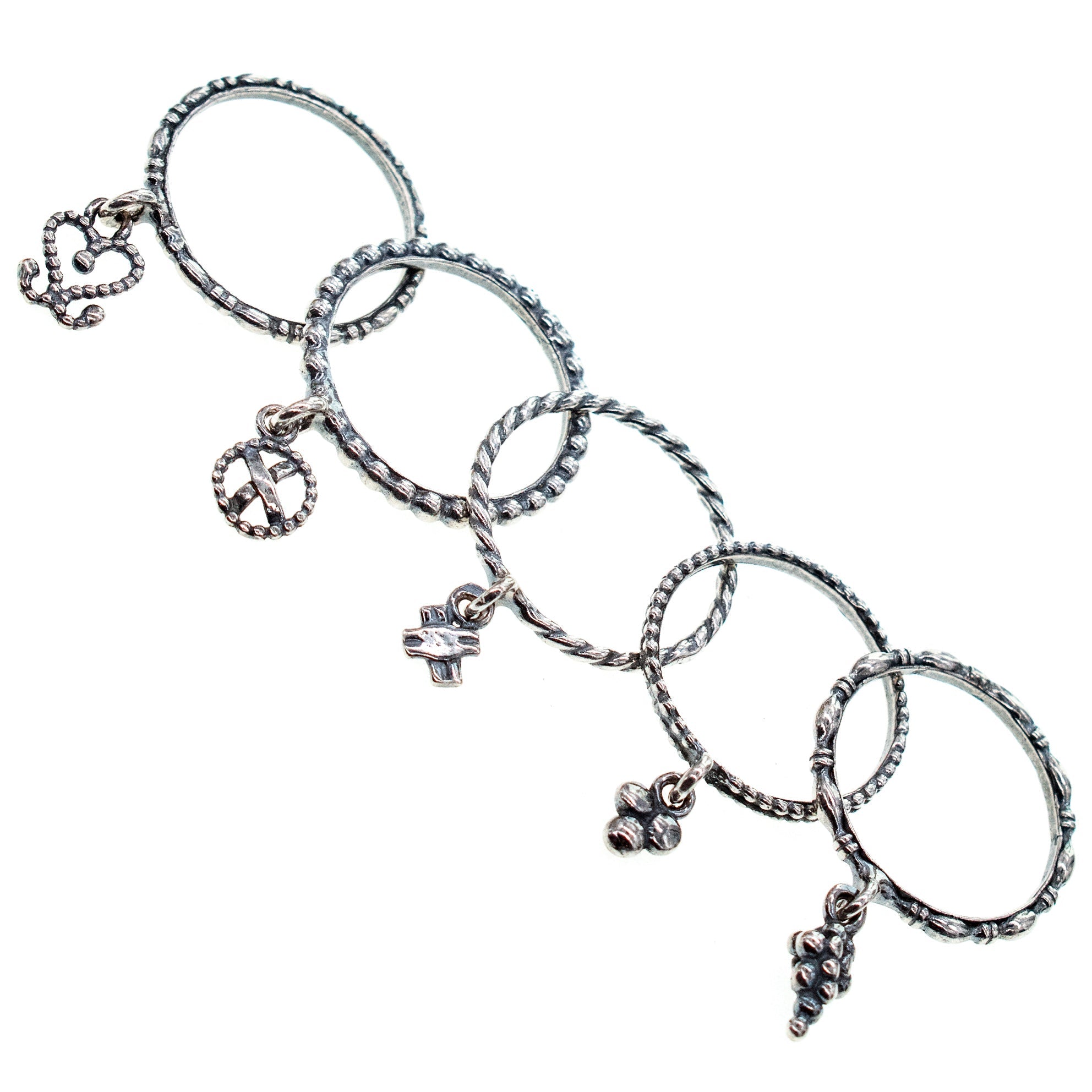 Five Charm Stacking Ring Set – Sterling Silver – Gem Kingdom