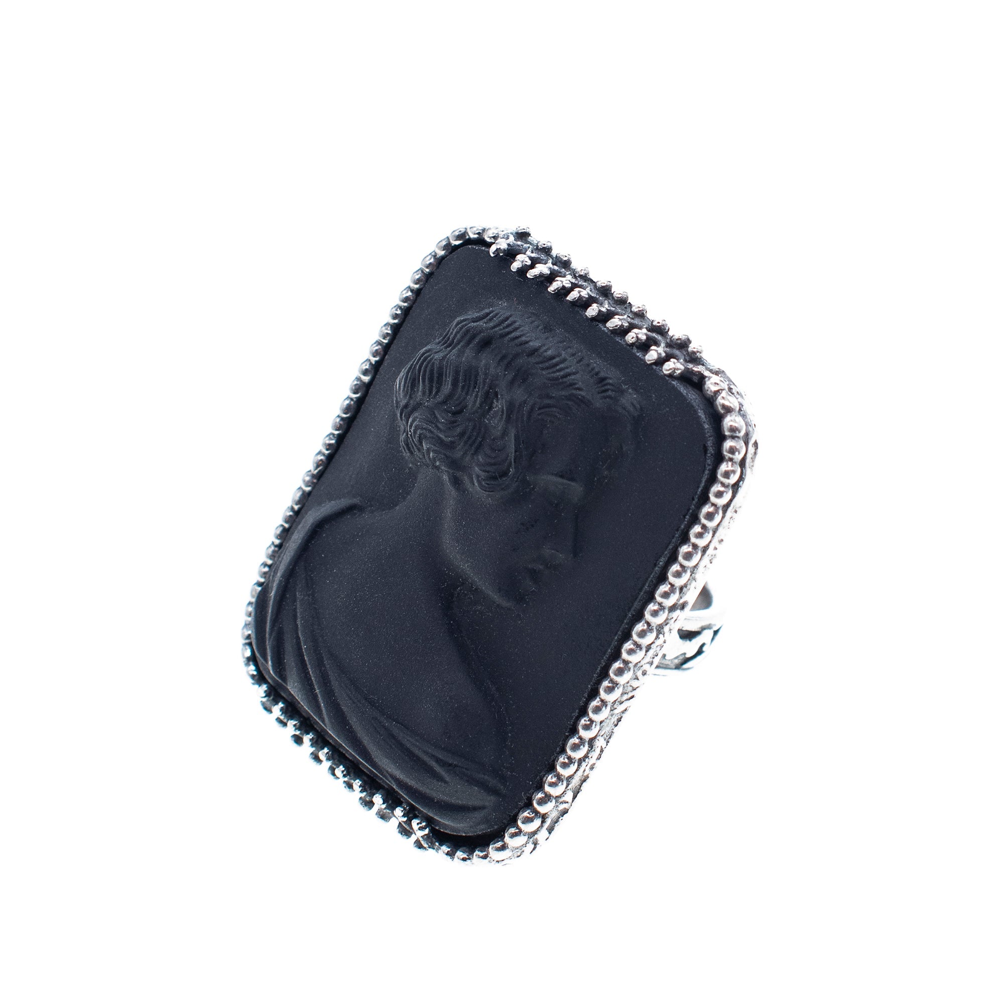 Black Vintage Cameo Ring – Sterling Silver – Gem Kingdom
