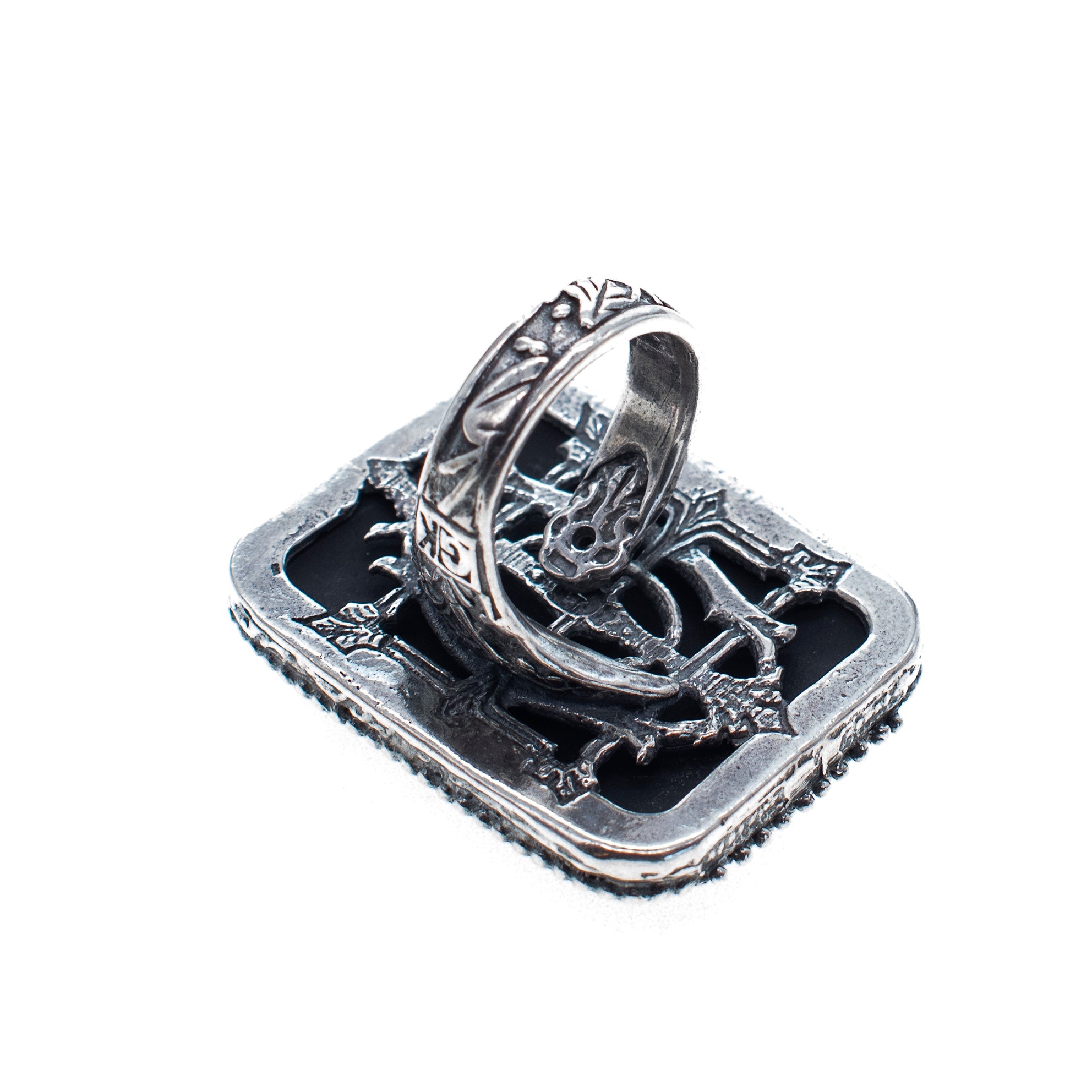 Black Vintage Cameo Ring – Sterling Silver – Gem Kingdom