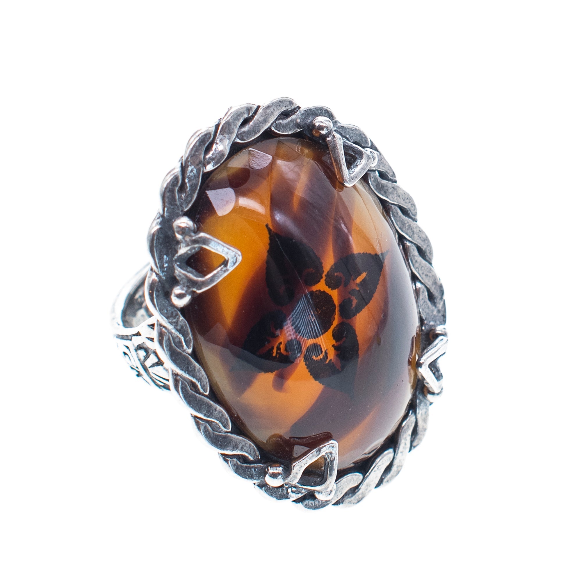 Amber Floral Ring – Sterling Silver – Gem Kingdom