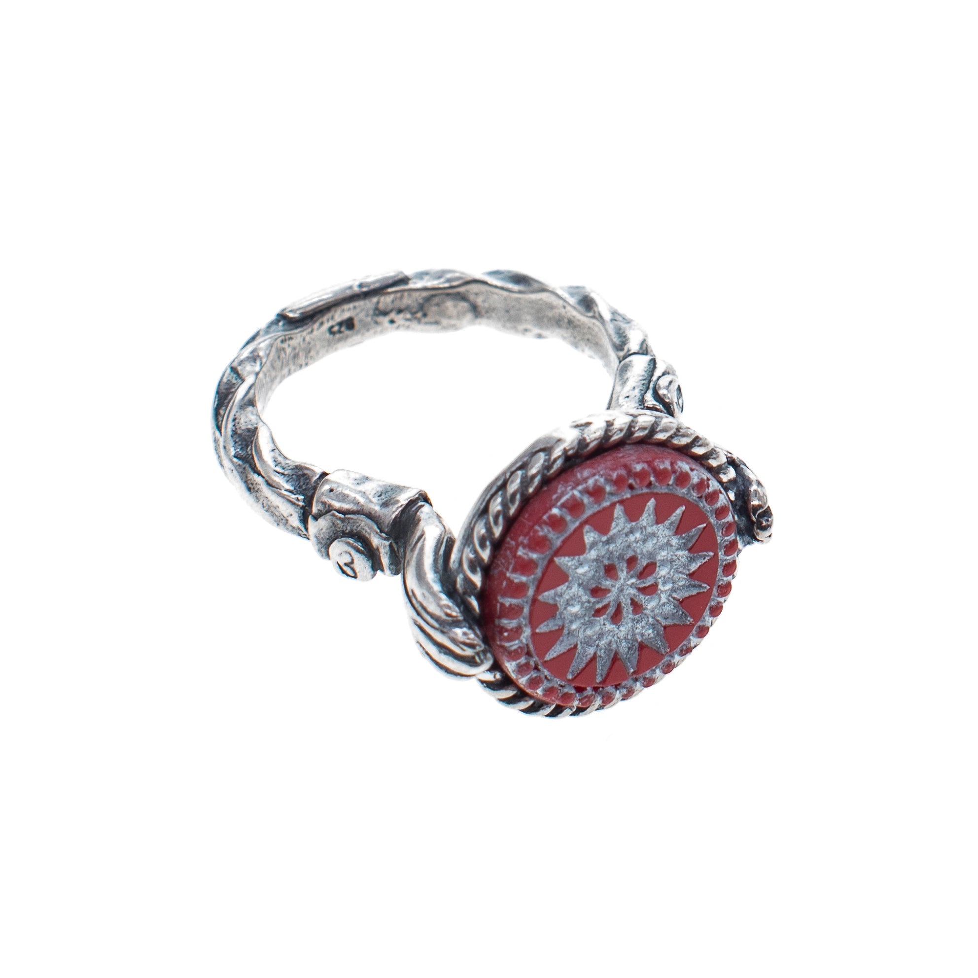 Red Vintage Glass Stone Ring – Sterling Silver – Gem Kingdom