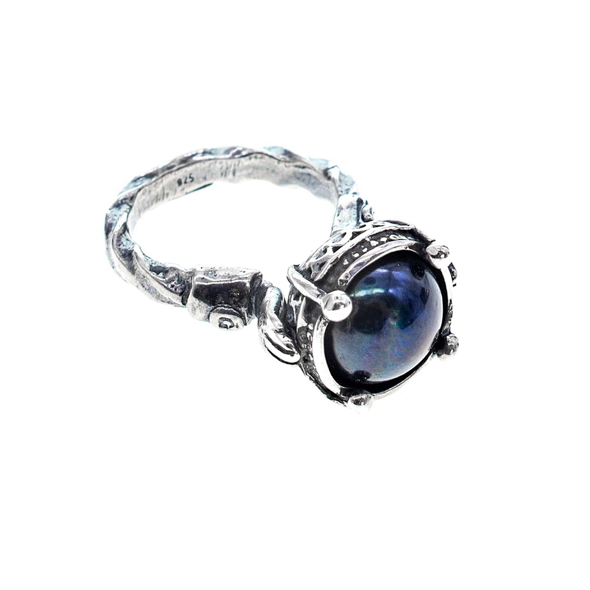 Black Pearl Ring – Sterling Silver – Gem Kingdom