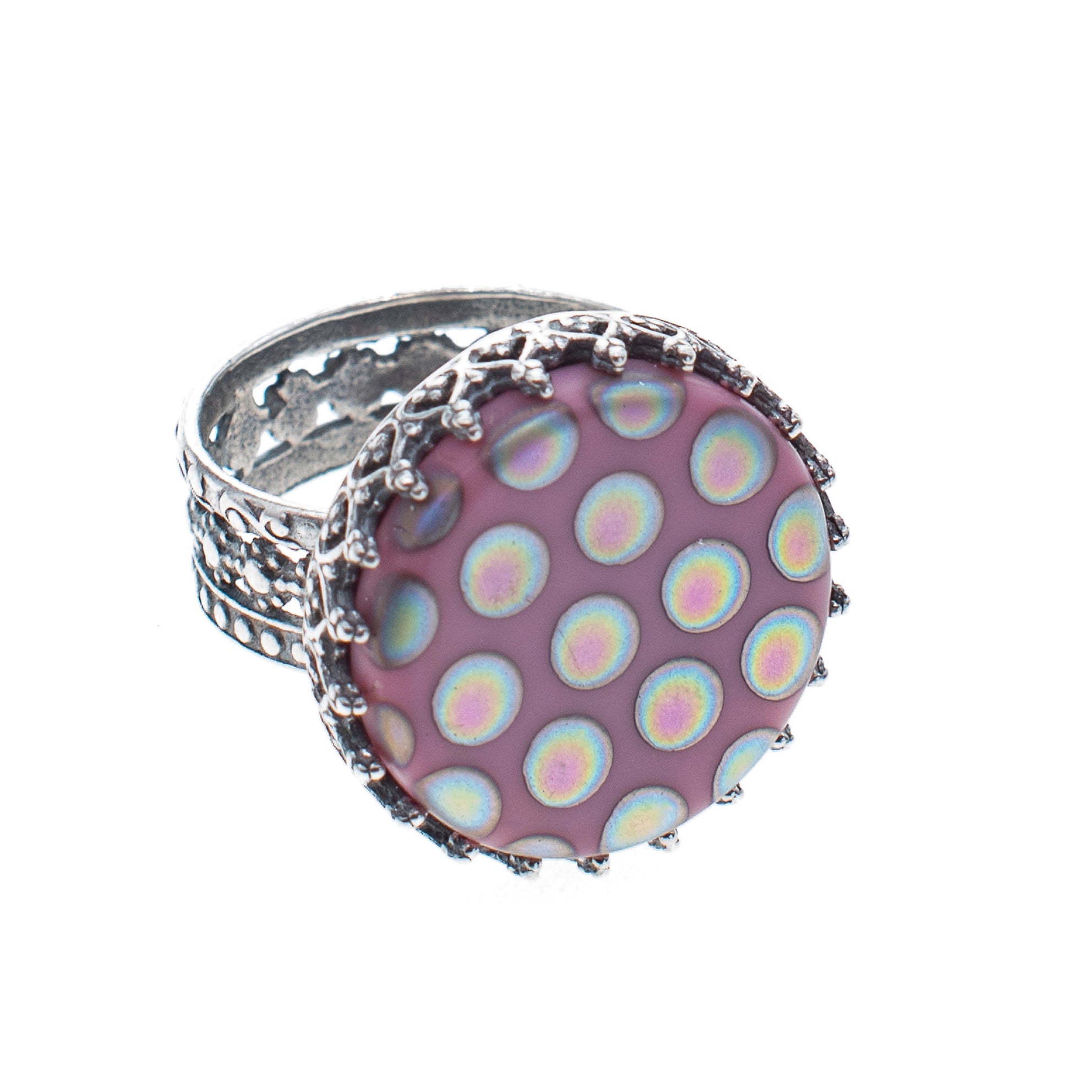 Pink Polkadot Ring – Sterling Silver – Gem Kingdom