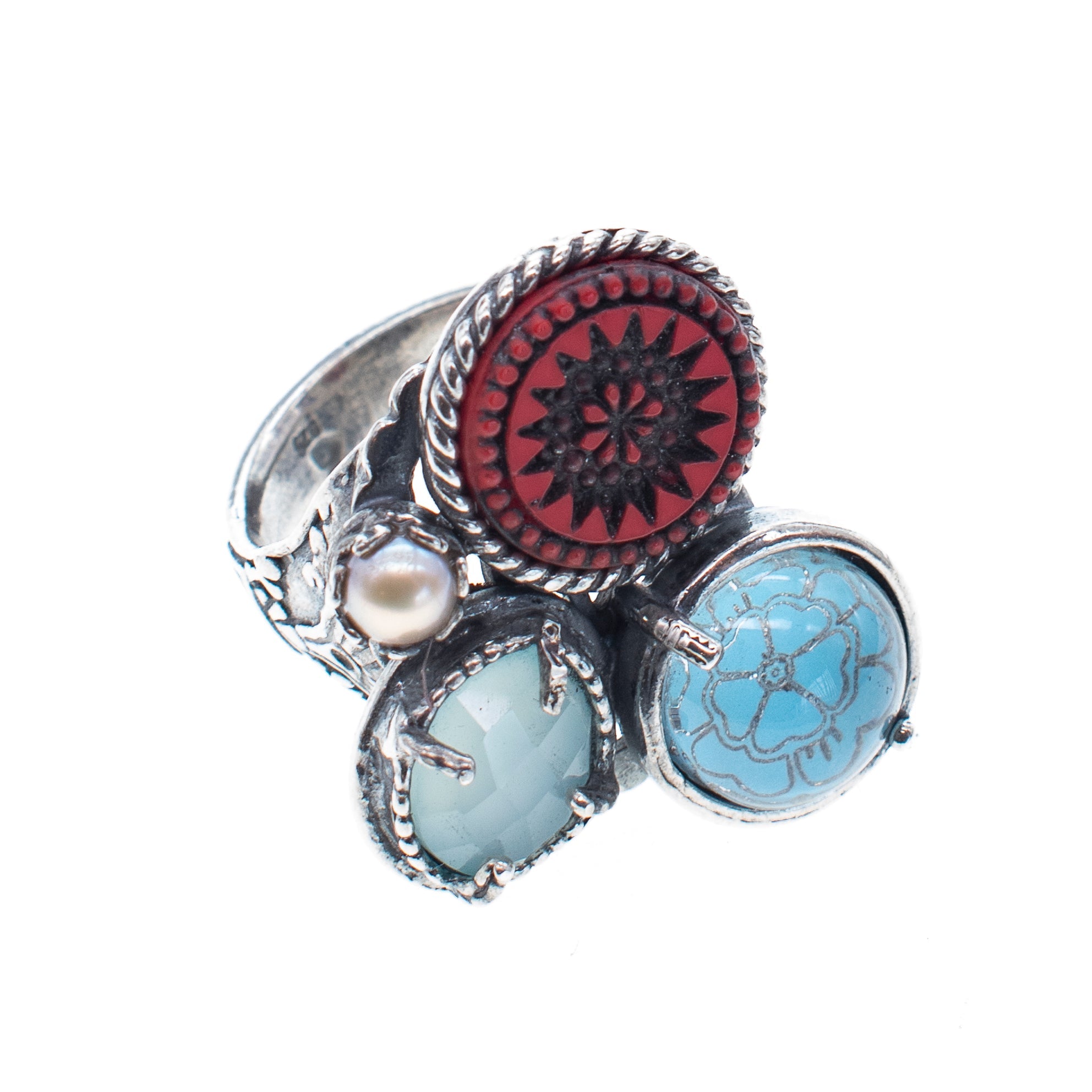 Red And Blue Cluster Ring – Sterling Silver – Gem Kingdom