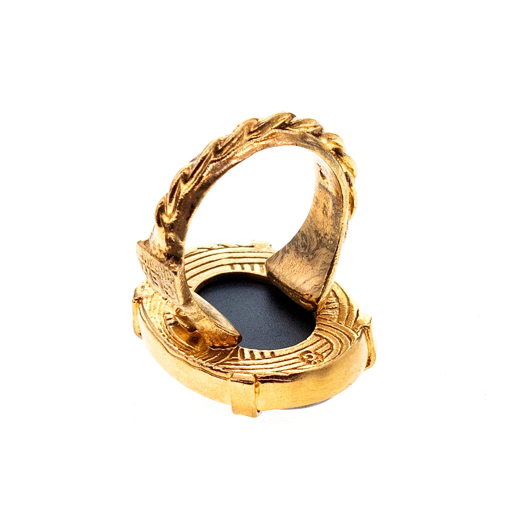 Black Cross Intaglio Ring – Gold Plated – Gem Kingdom