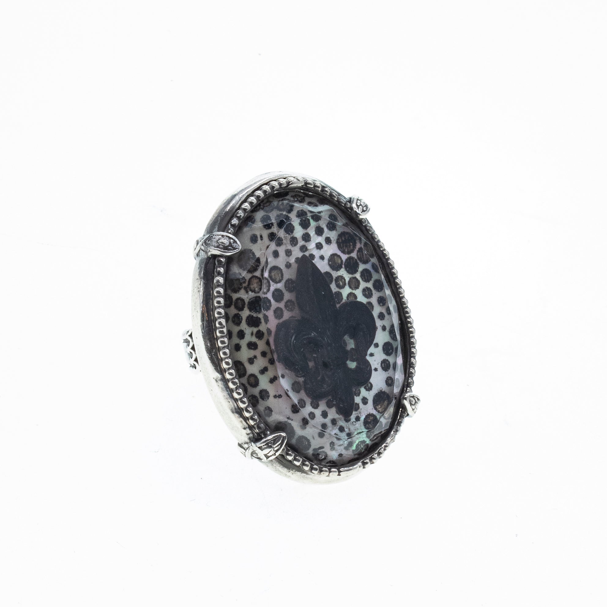 Fleur-De-Lis Oval Statement Ring – Sterling Silver – Gem Kingdom