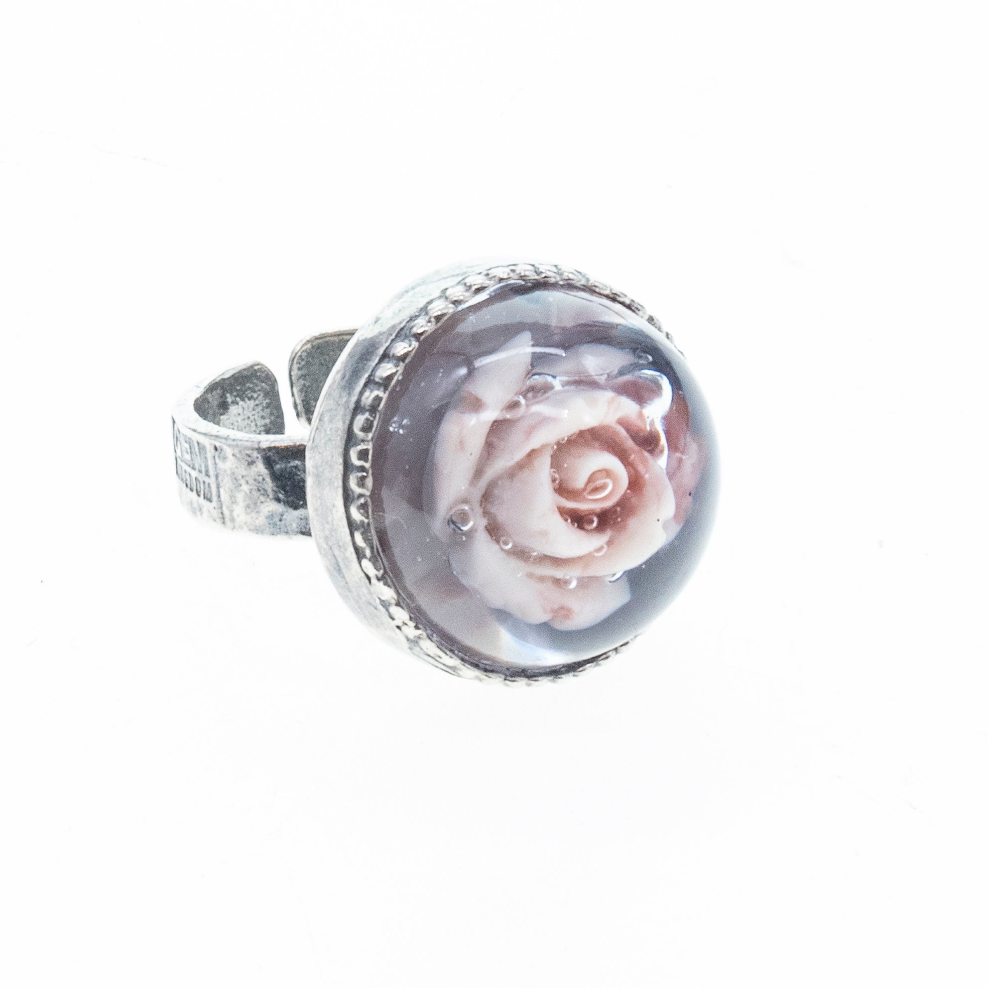 Pink Rose Resin Statement Ring – Sterling Silver – Gem Kingdom