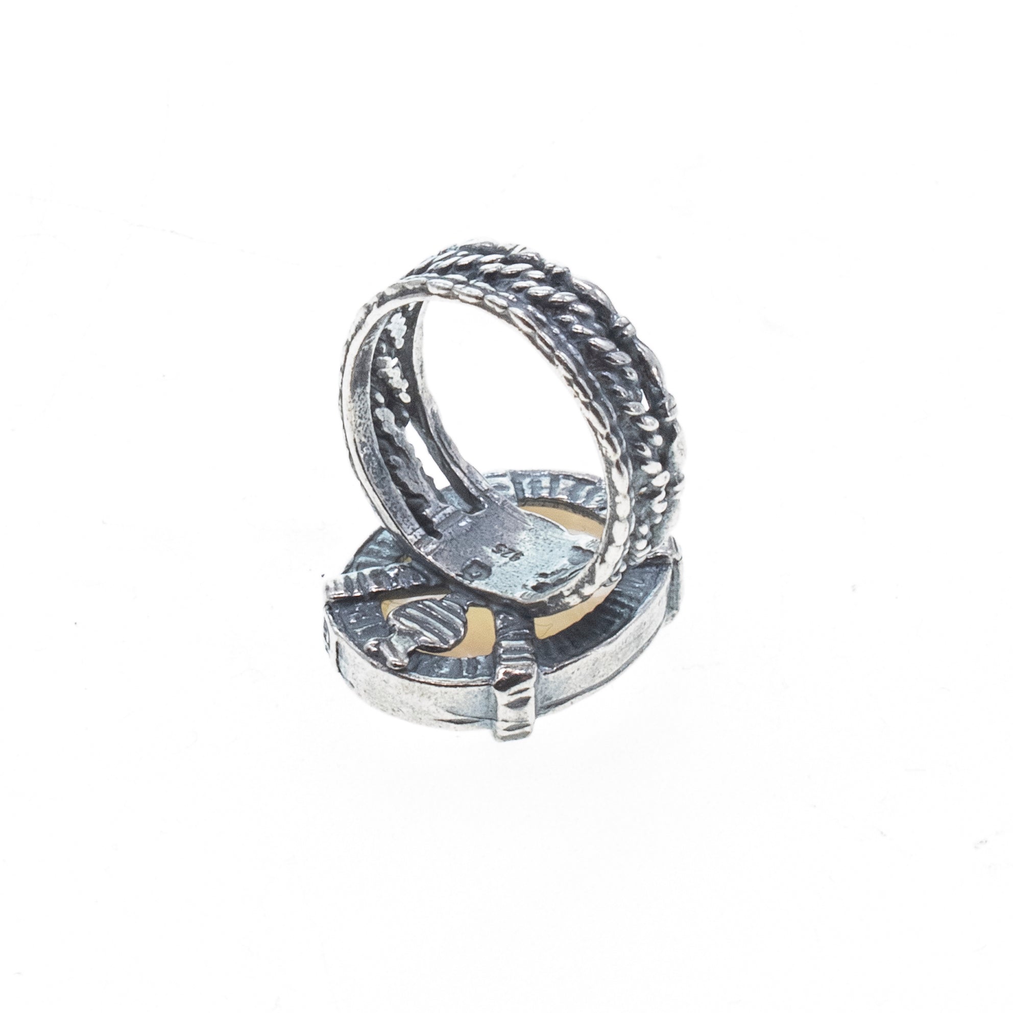 White Mother Of Pearl Fox Cameo Ring – Sterling Silver – Gem Kingdom