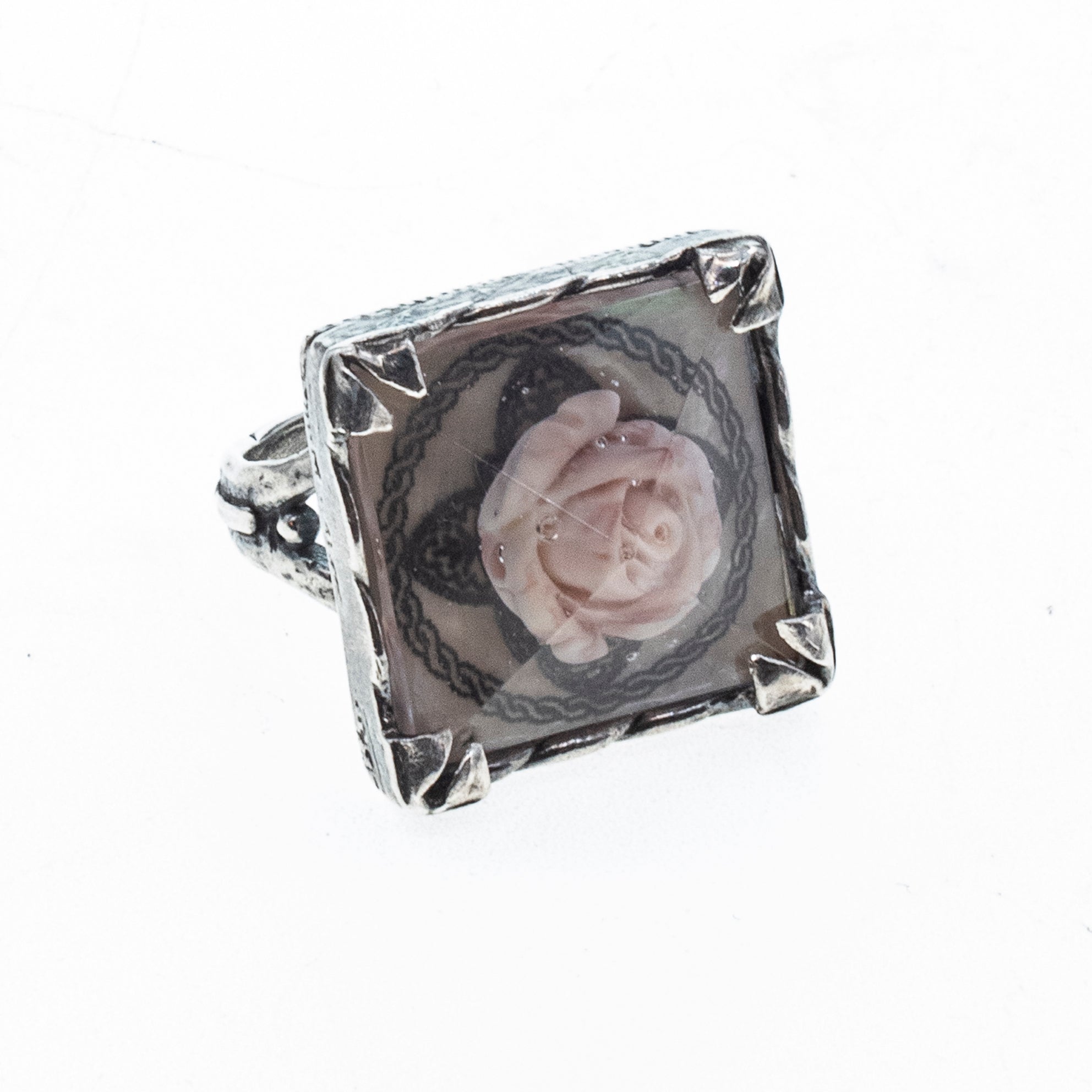 Pink Rose Resin Ring – Sterling Silver – Gem Kingdom