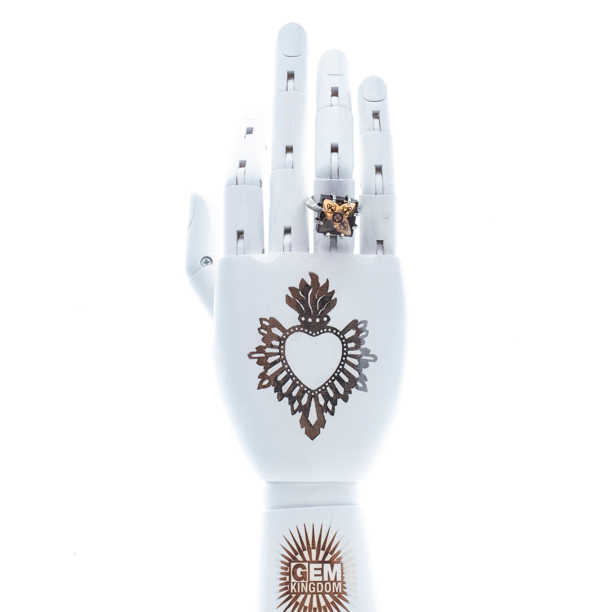 Amber Floral Pattern Ring – Sterling Silver – Gem Kingdom