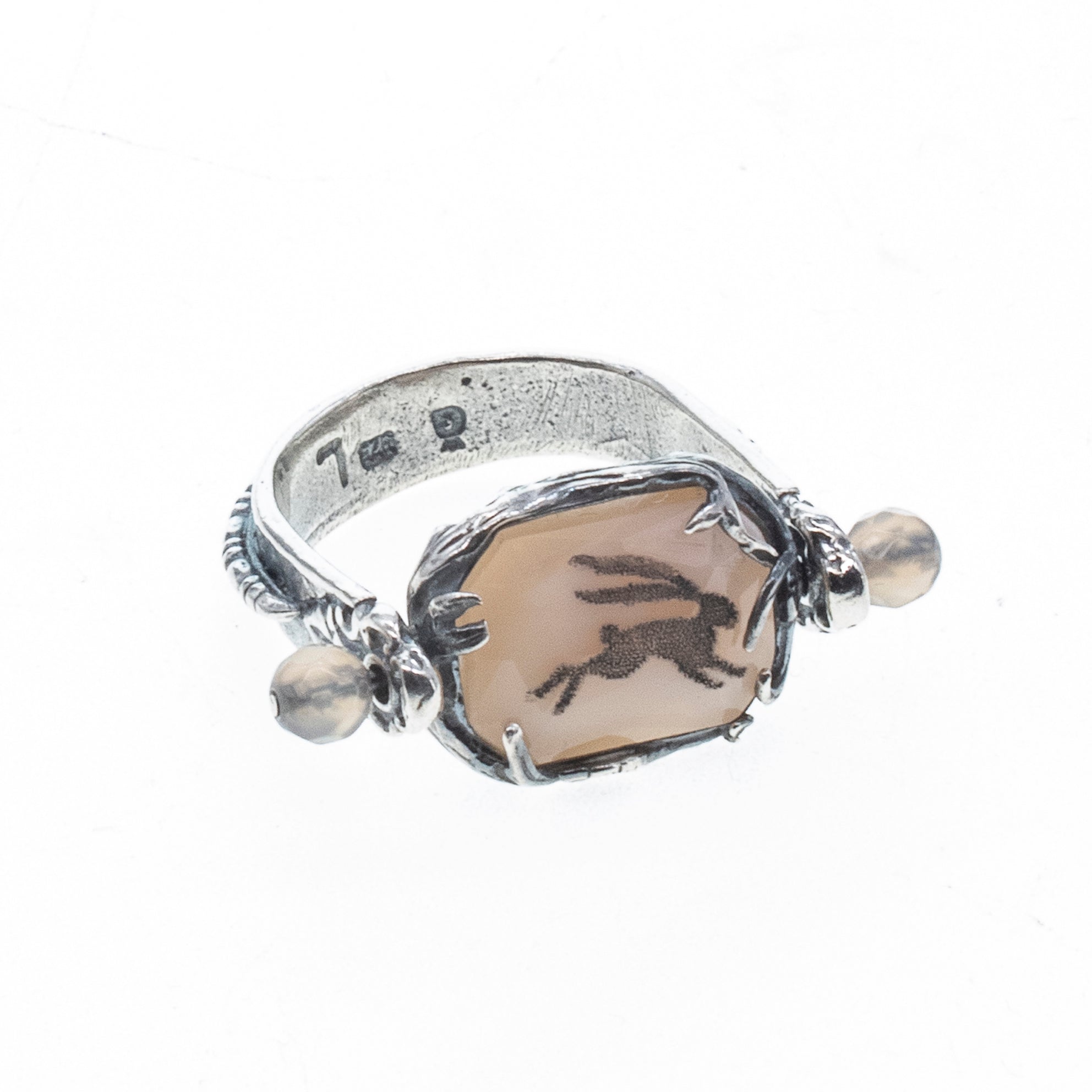 Rotating Pink Hare & Heart Ring – Sterling Silver – Gem Kingdom