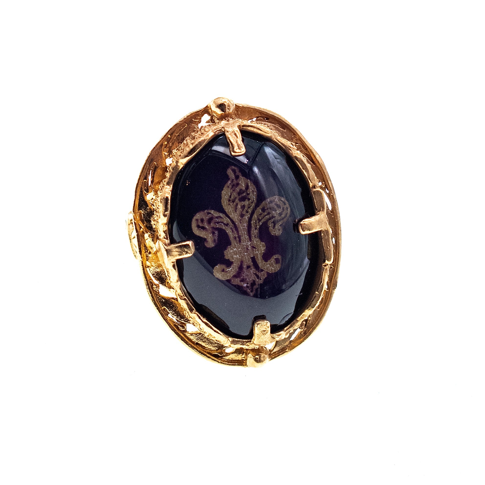 Fleur De Lis Intaglio Ring – Gold Plated – Gem Kingdom