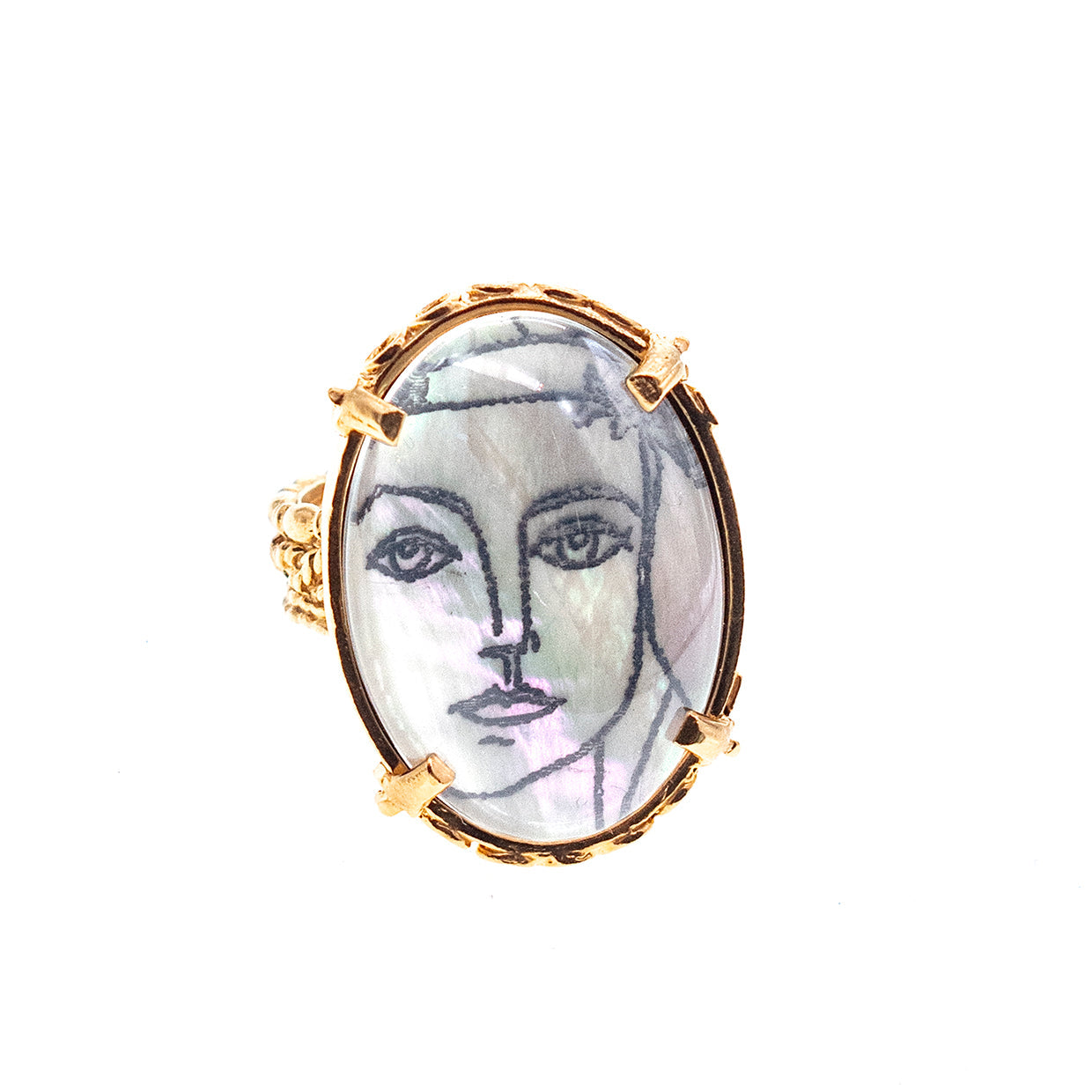 Picasso Engraved Mother Of Pearl Ring – Gold Plated – Gem Kingdom