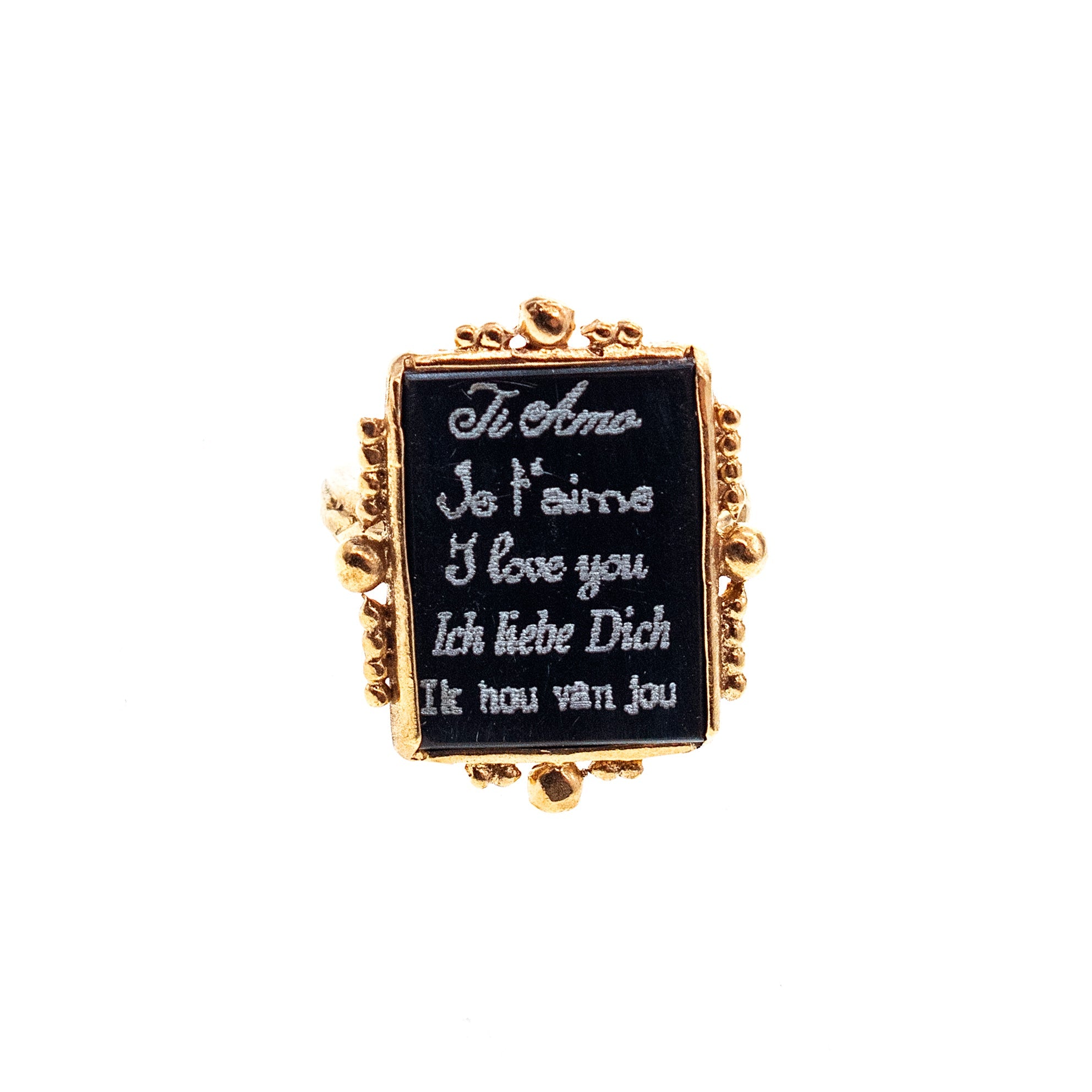 Black Love Letter Ring – Gold Plated – Gem Kingdom