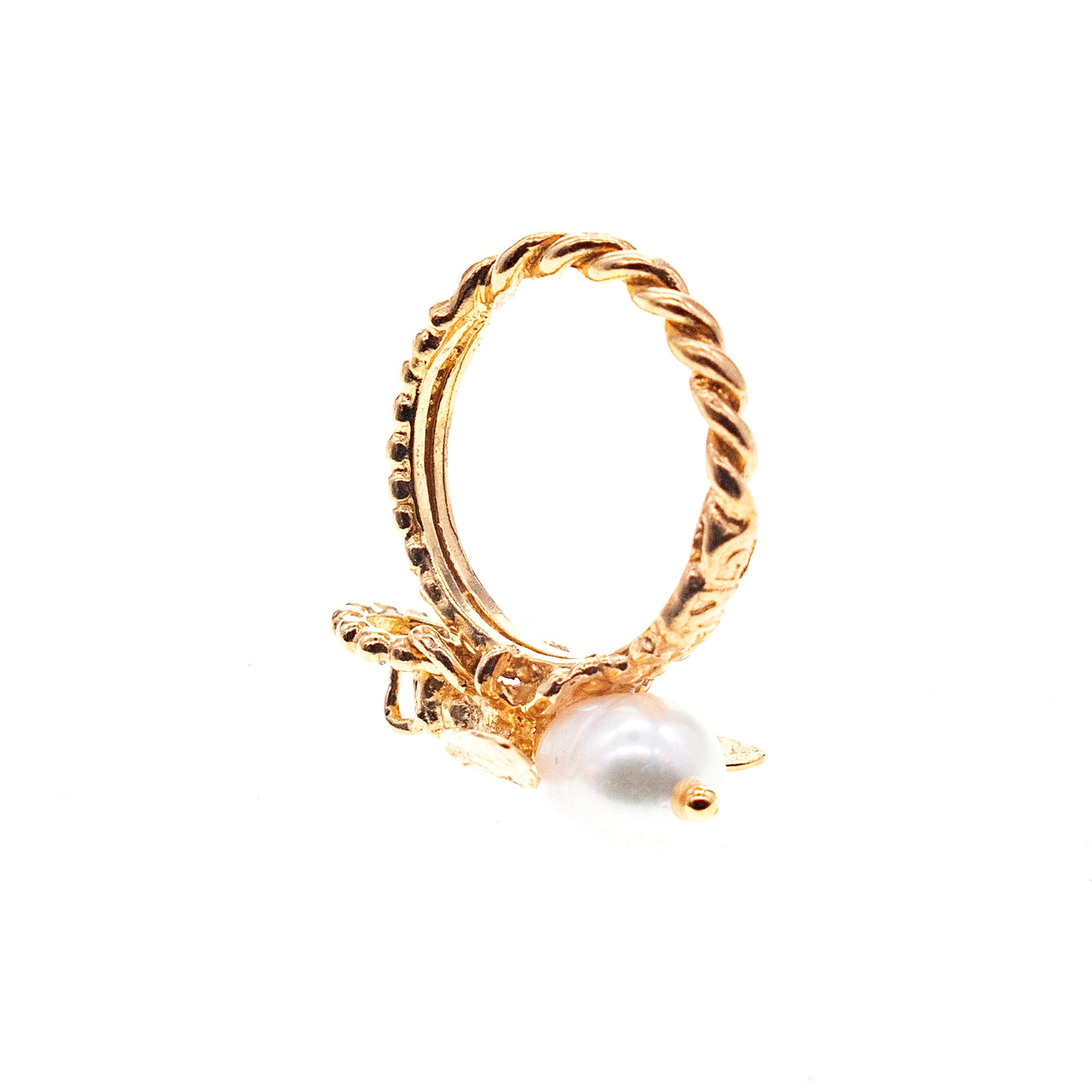 Bee My Honey Ring White Pearl – Gold Plated – Gem Kingdom