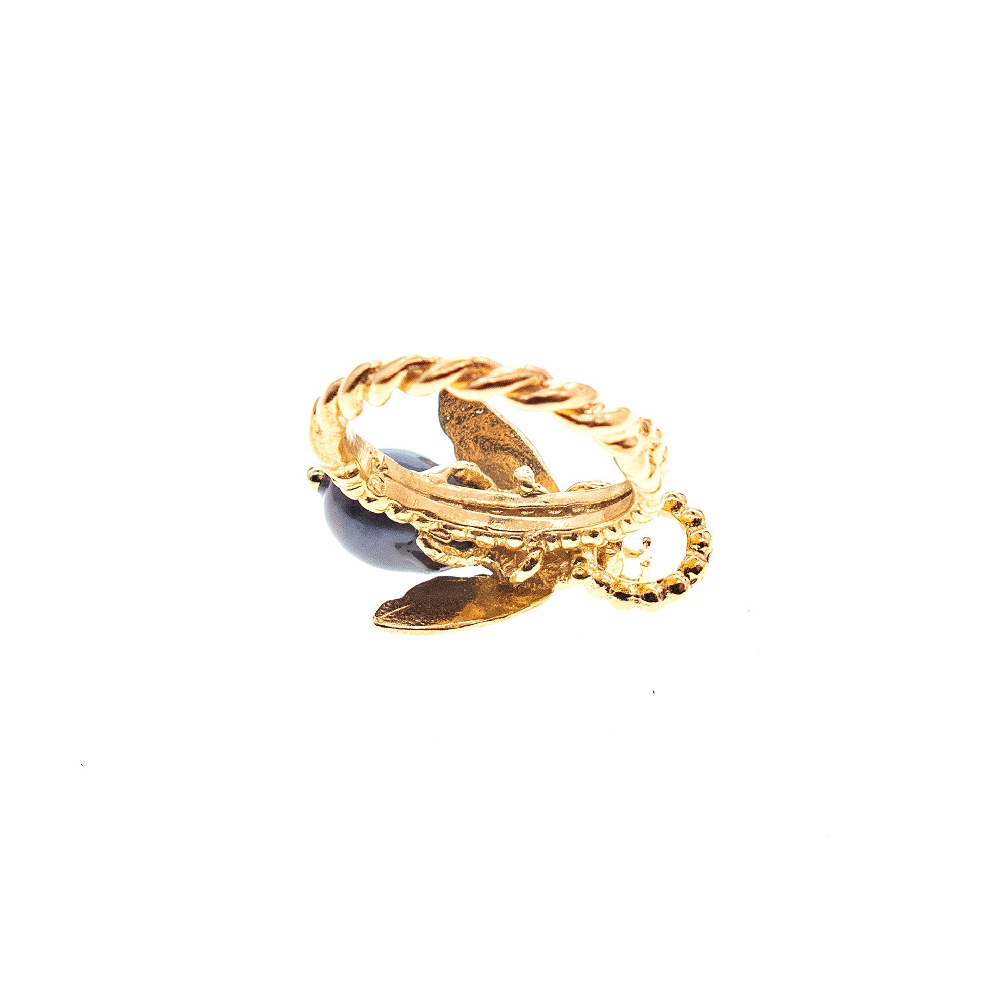 Bee My Honey Ring Black Pearl – Gold Plated – Gem Kingdom