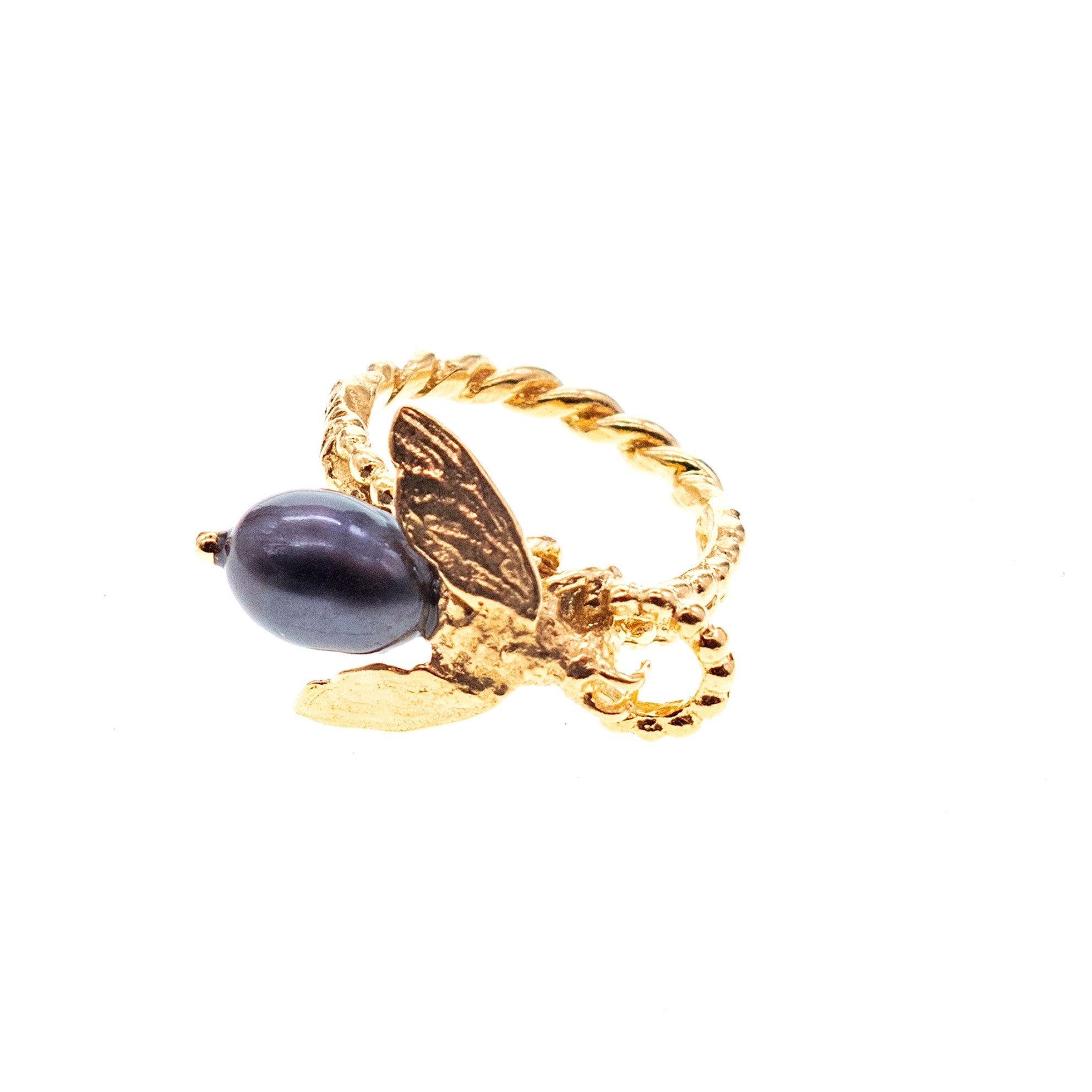Bee My Honey Ring Black Pearl – Gold Plated – Gem Kingdom