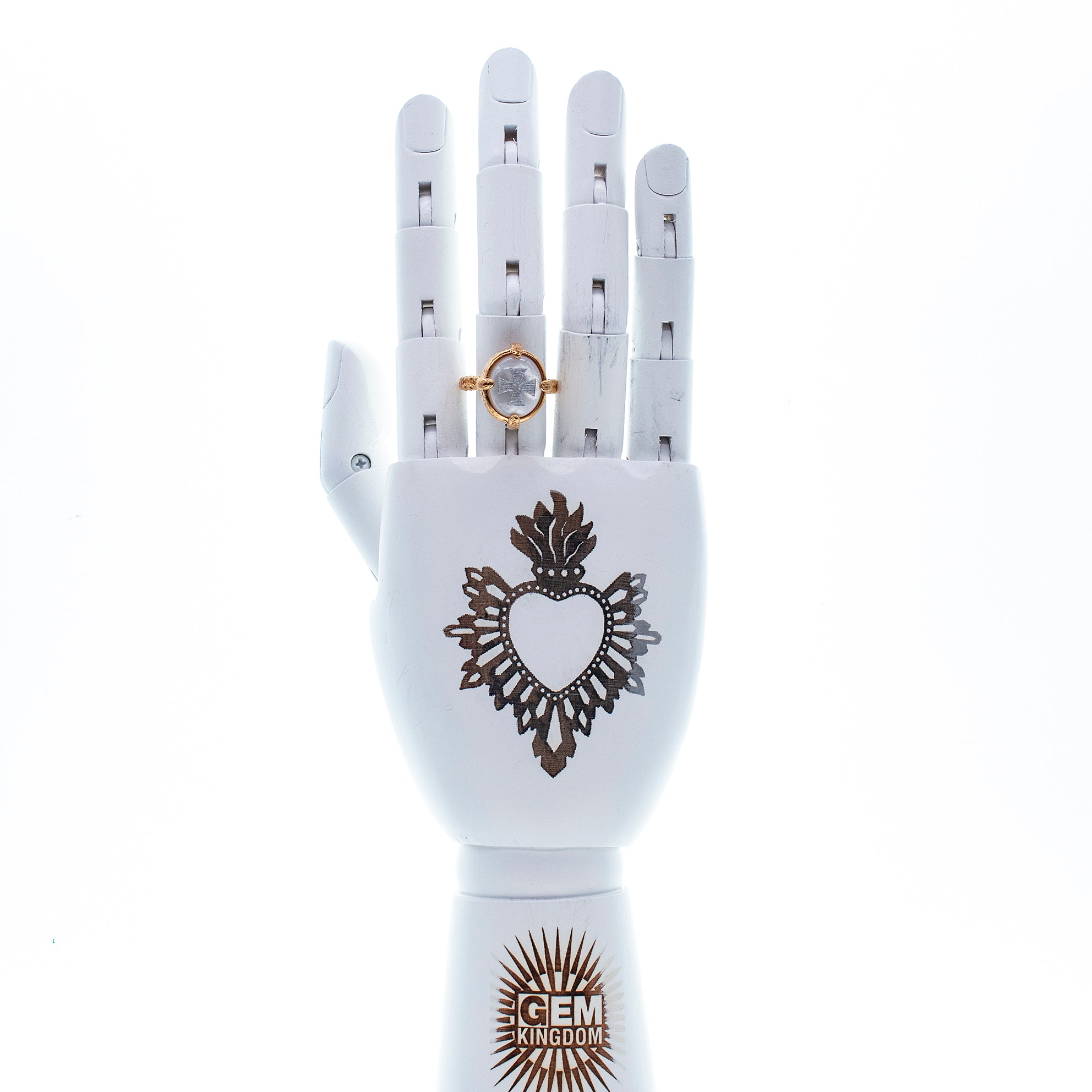 White Mother Of Pearl Maltese Cross Ring – Gold Plated – Gem Kingdom
