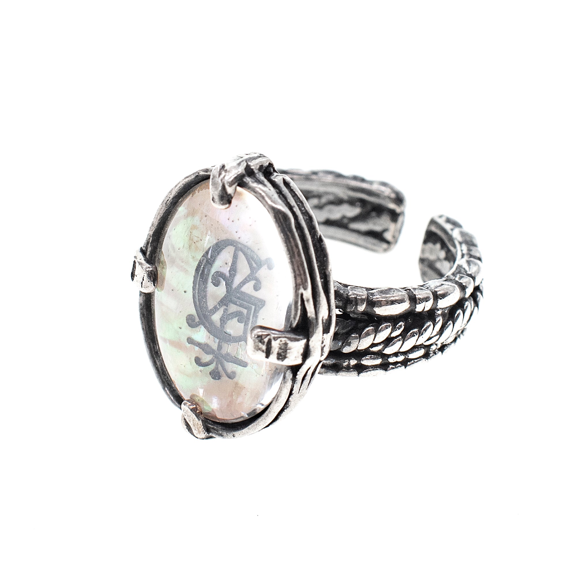 Parelmoer Monogram Ring Zilver