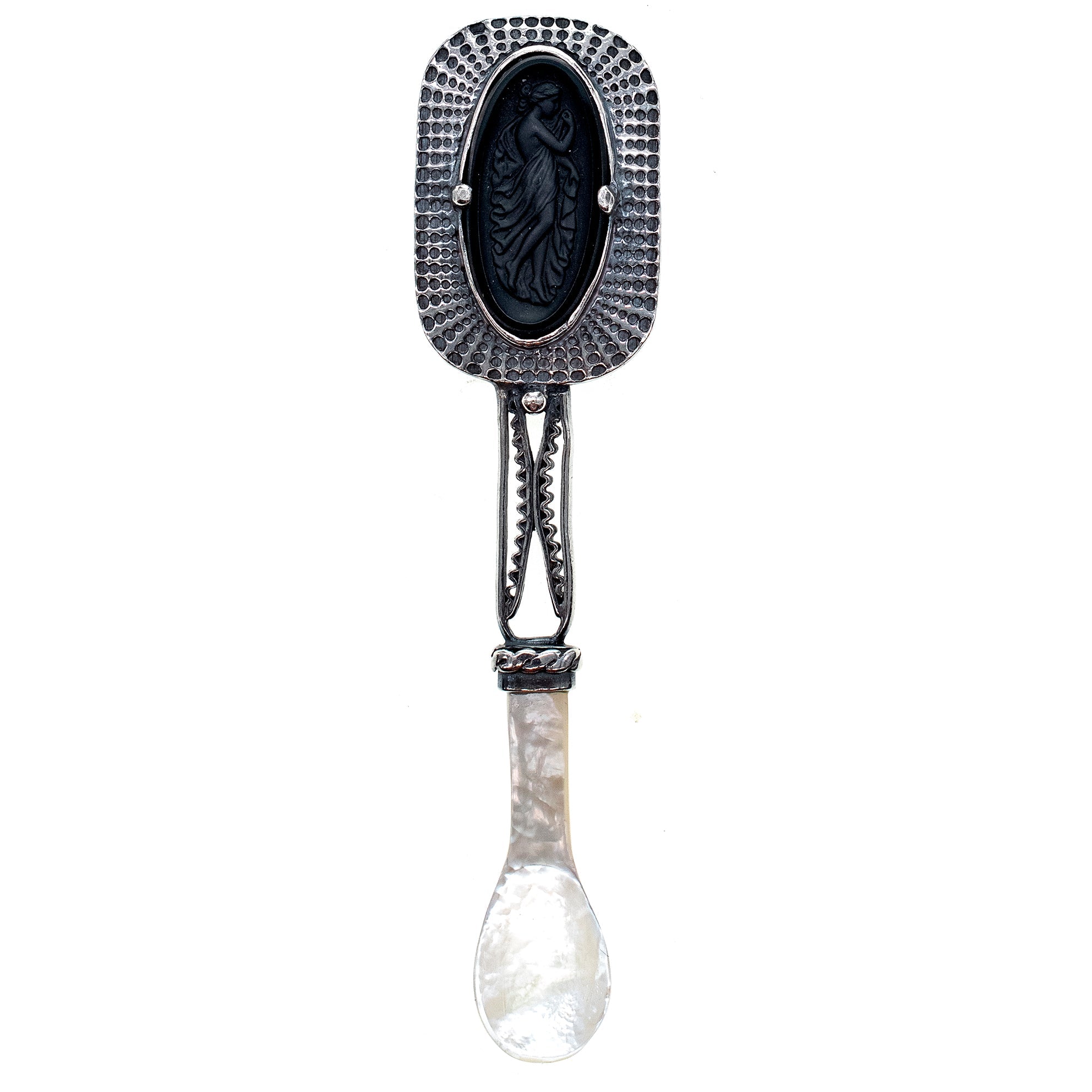 Kaviaarlepel Sterling Zilver & Vintage Glazen Camee