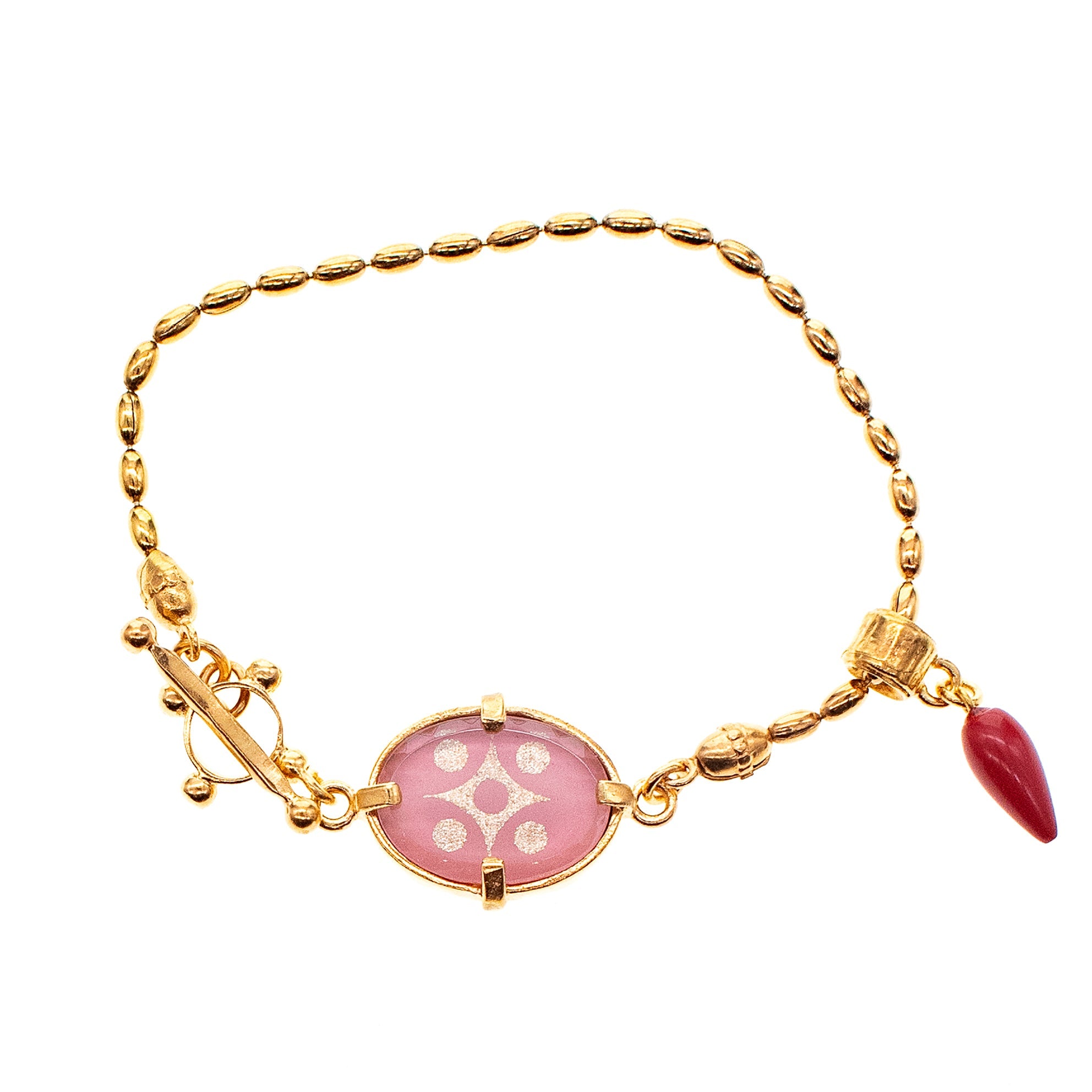 Pink Glass Crystal Bracelet – Gold Plated – Gem Kingdom