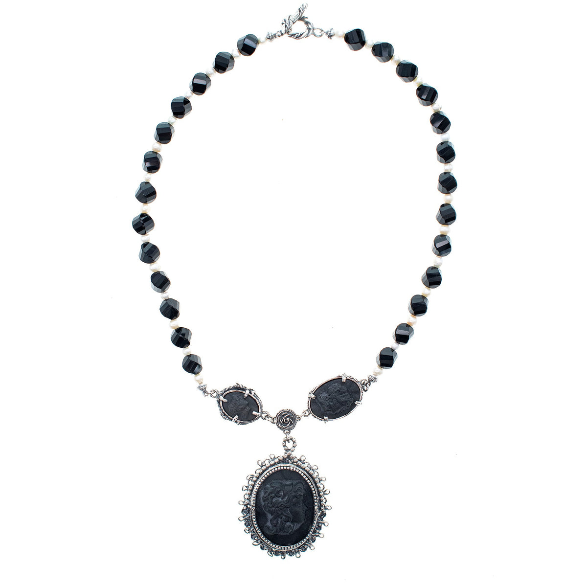 Zwarte Camee Ketting – Sterling Zilver – Gem Kingdom