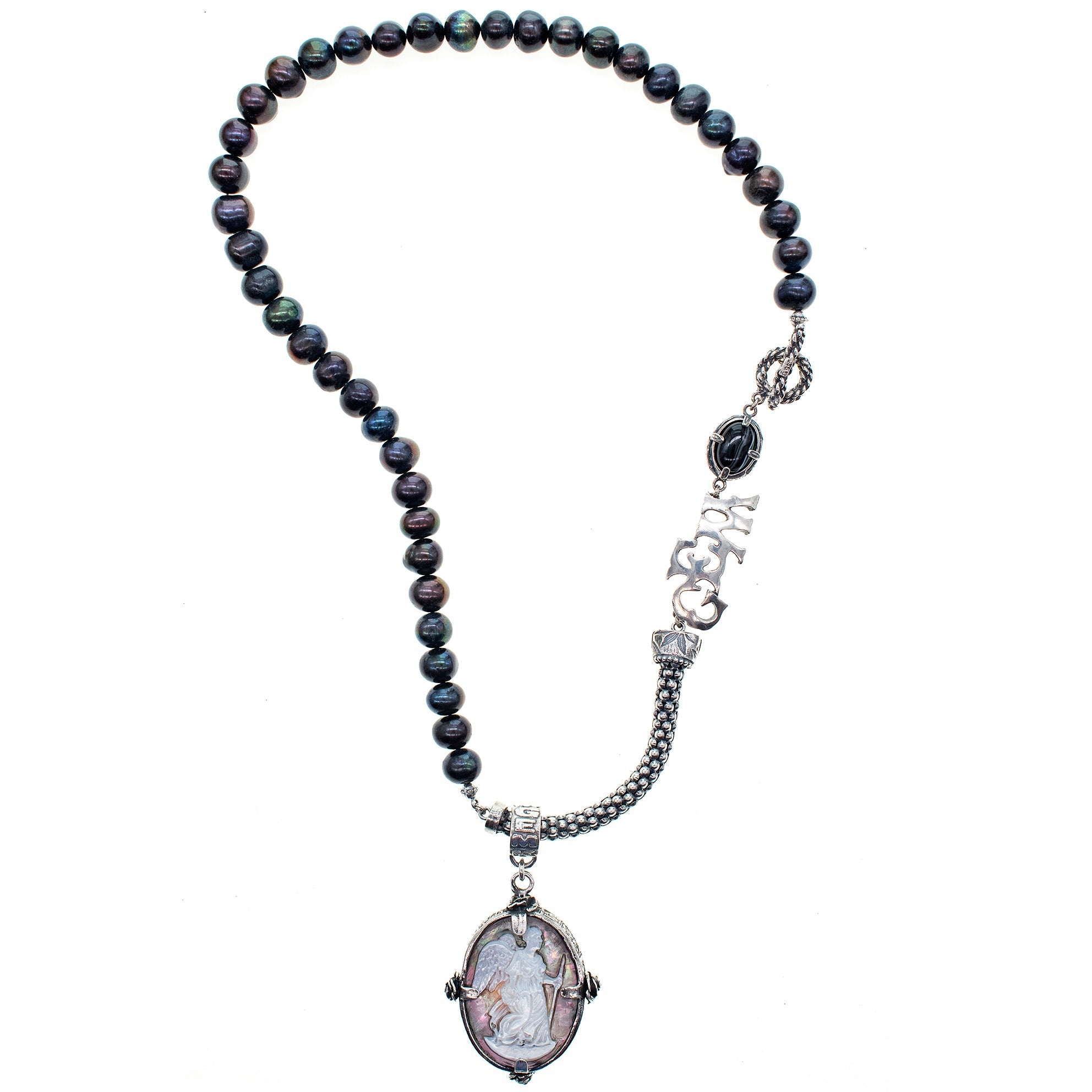 Black Pearl Cameo Necklace – Sterling Silver – Gem Kingdom