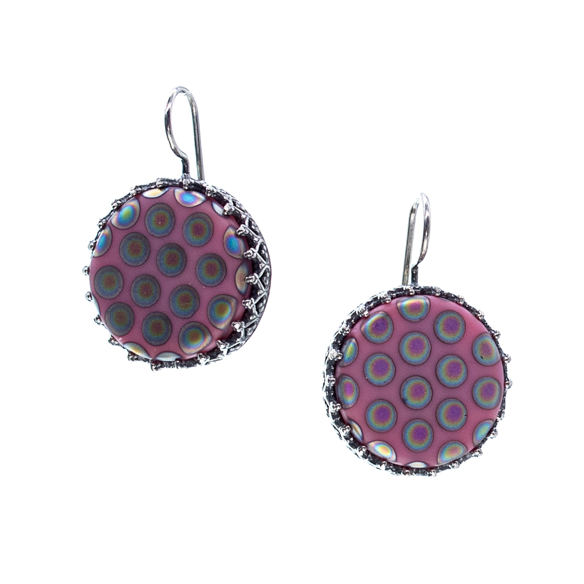 Pink Polka Dot Drop Earrings – Sterling Silver – Gem Kingdom