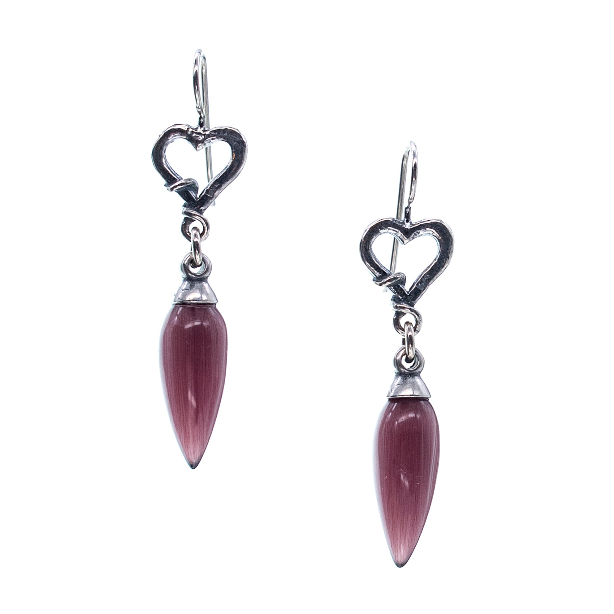 Purple Heart Drop Earrings – Sterling Silver – Gem Kingdom