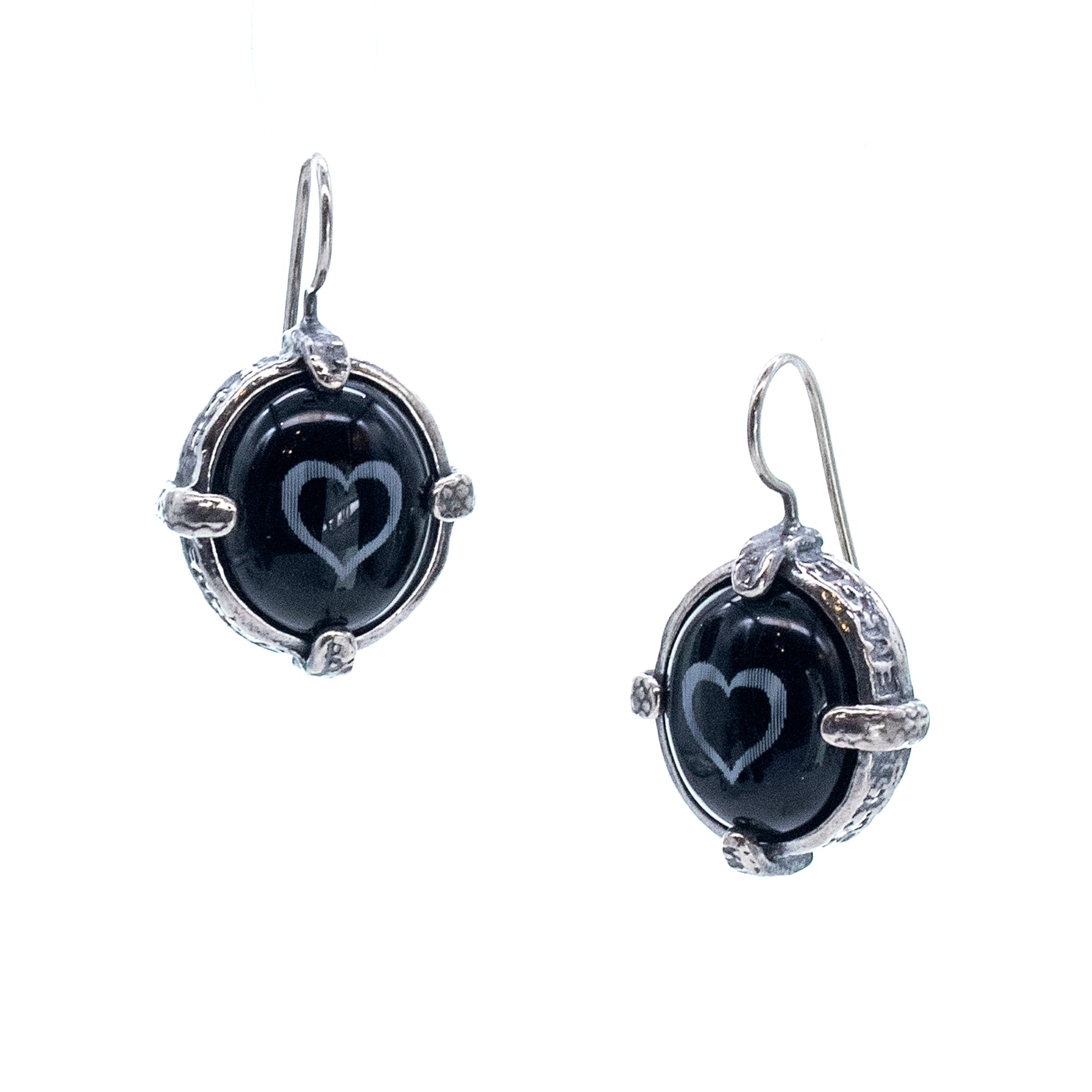 Onyx Heart Earrings – Sterling Silver – Gem Kingdom