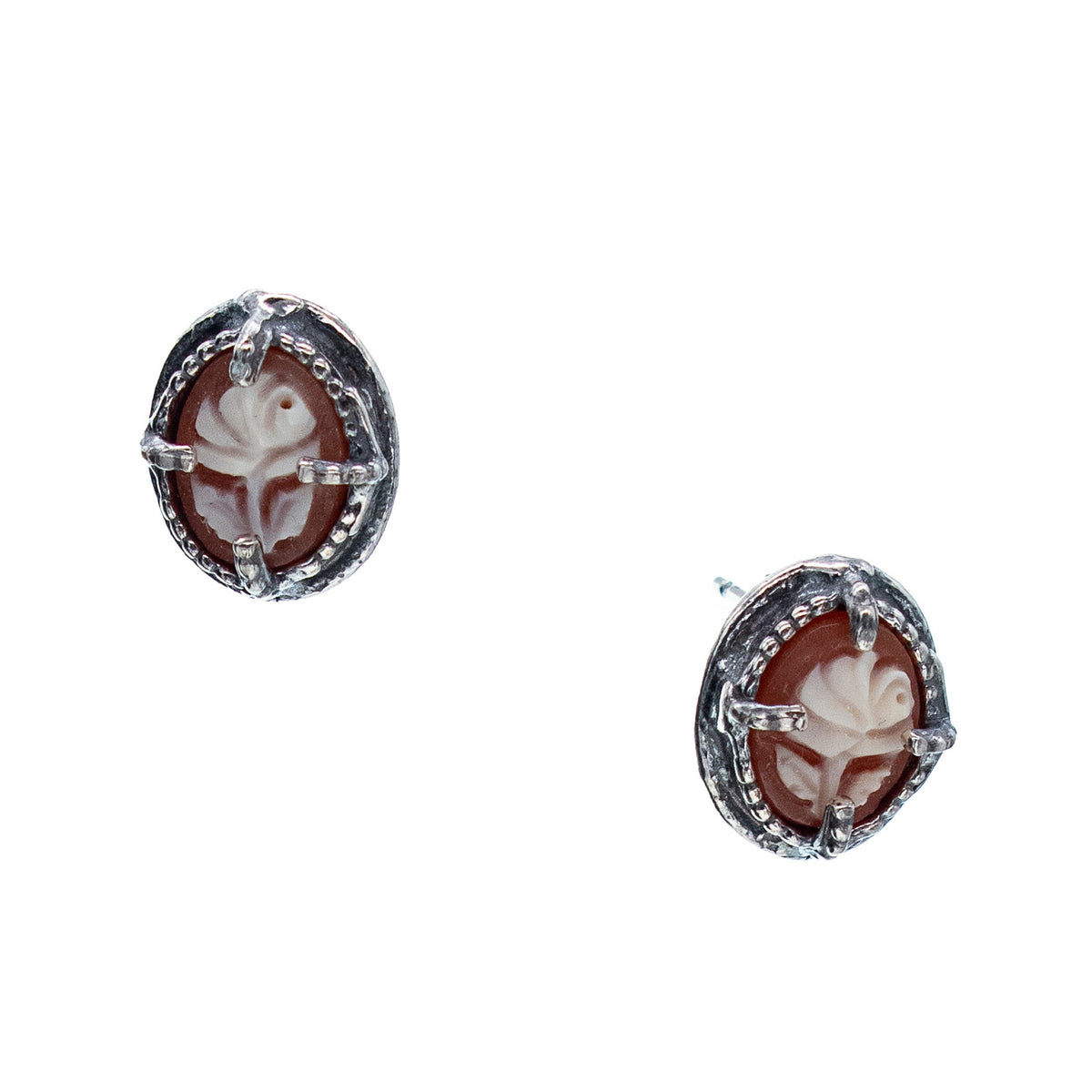 Italian Flower Cameo Stud Earrings Red – Sterling Silver – Gem Kingdom
