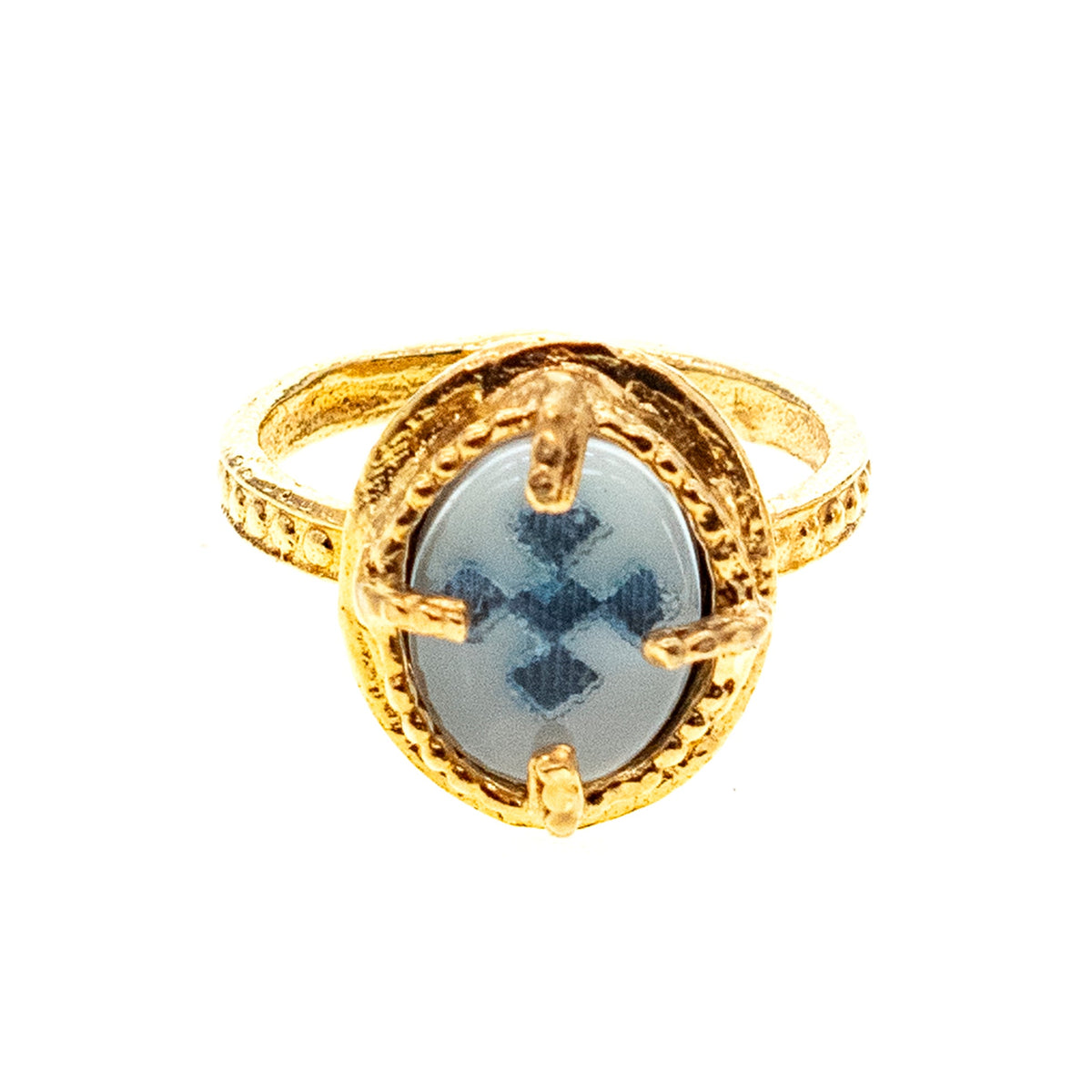 Glow In The Dark Cross Ring Blue – Gold Plated – Gem Kingdom