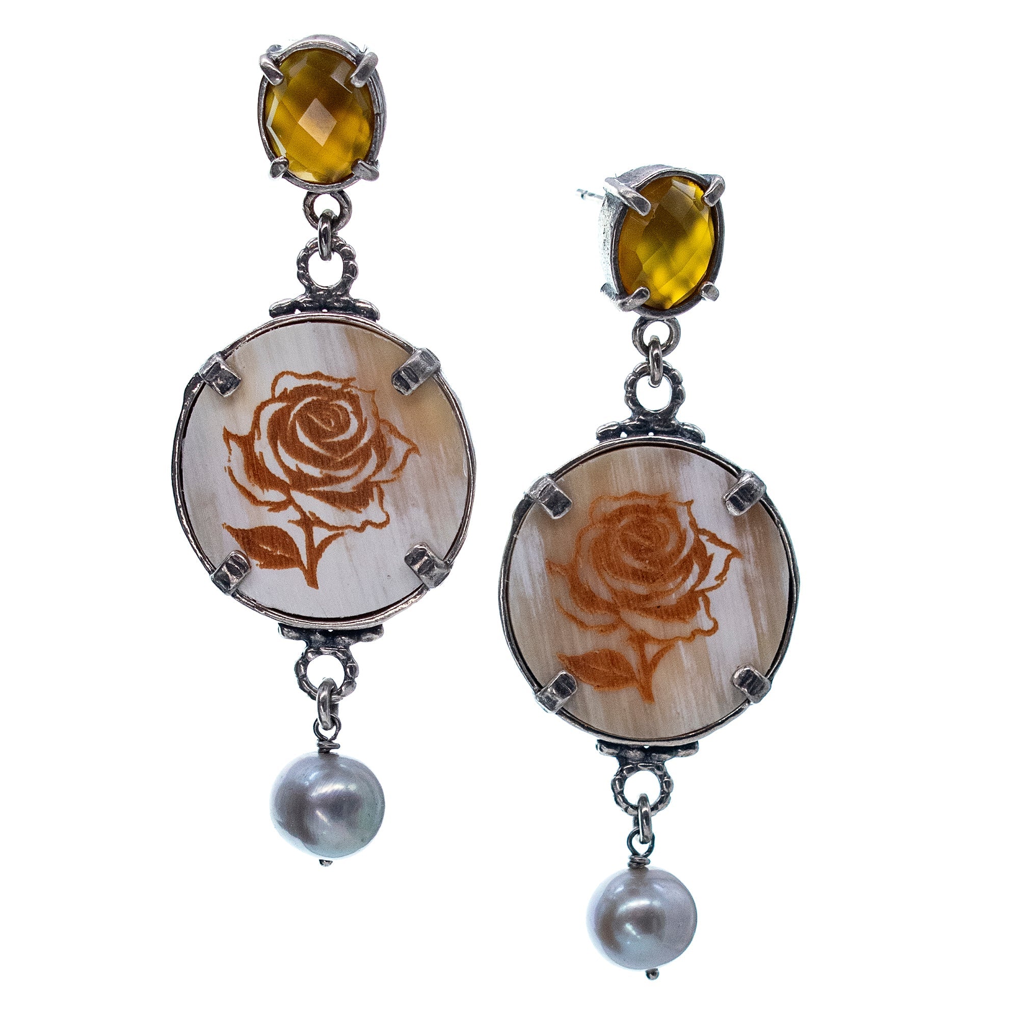 Rose Earrings Beige – Sterling Silver – Gem Kingdom