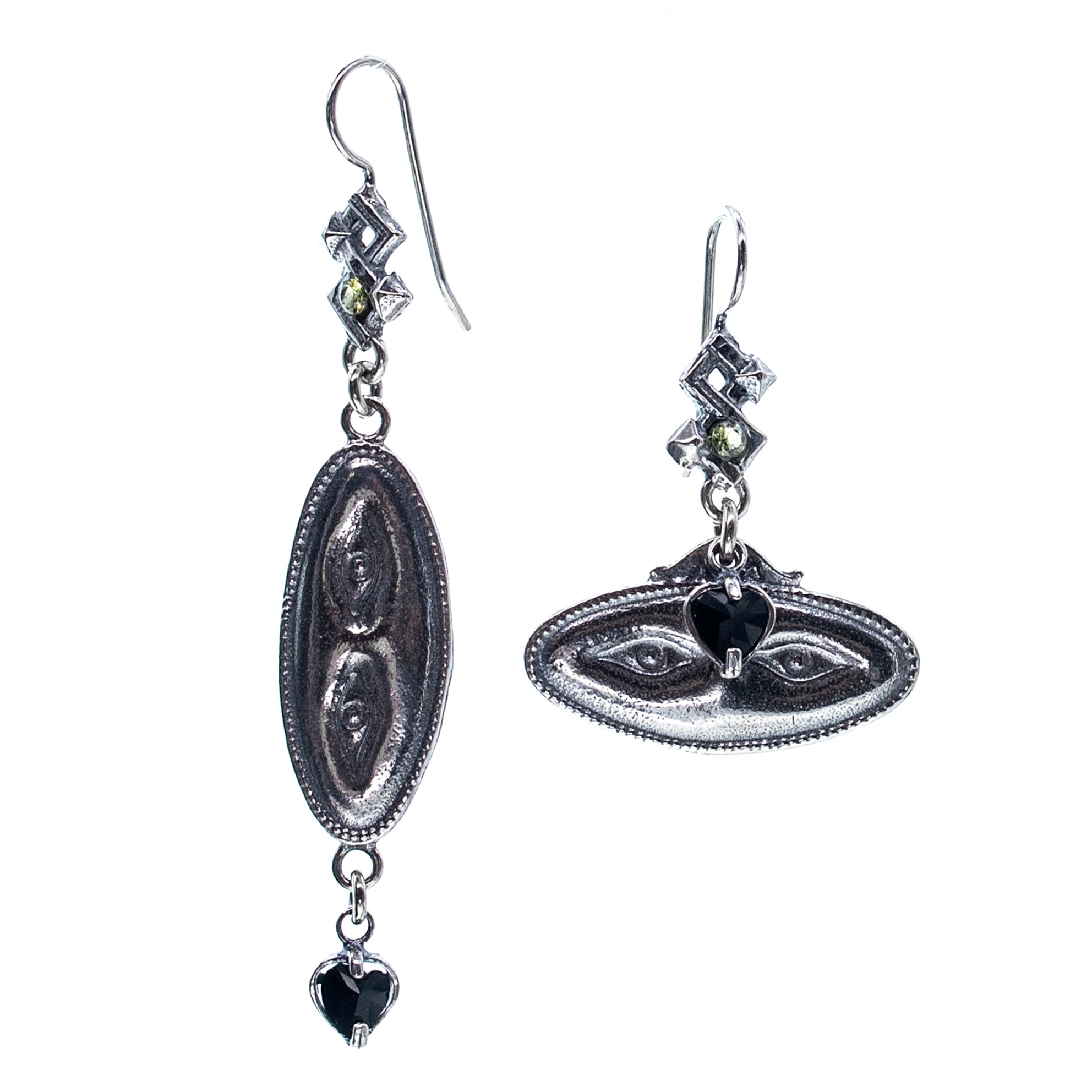 Silver Eye Ex Voto Asymmetrical Drop Earrings – Sterling Silver – Gem Kingdom