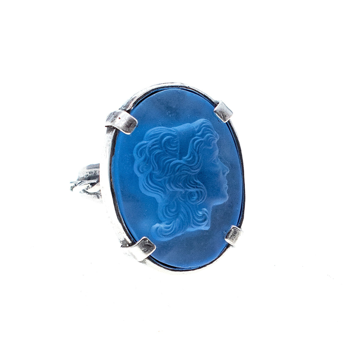 Blauwe Camee Ring – Sterling Zilver – Gem Kingdom