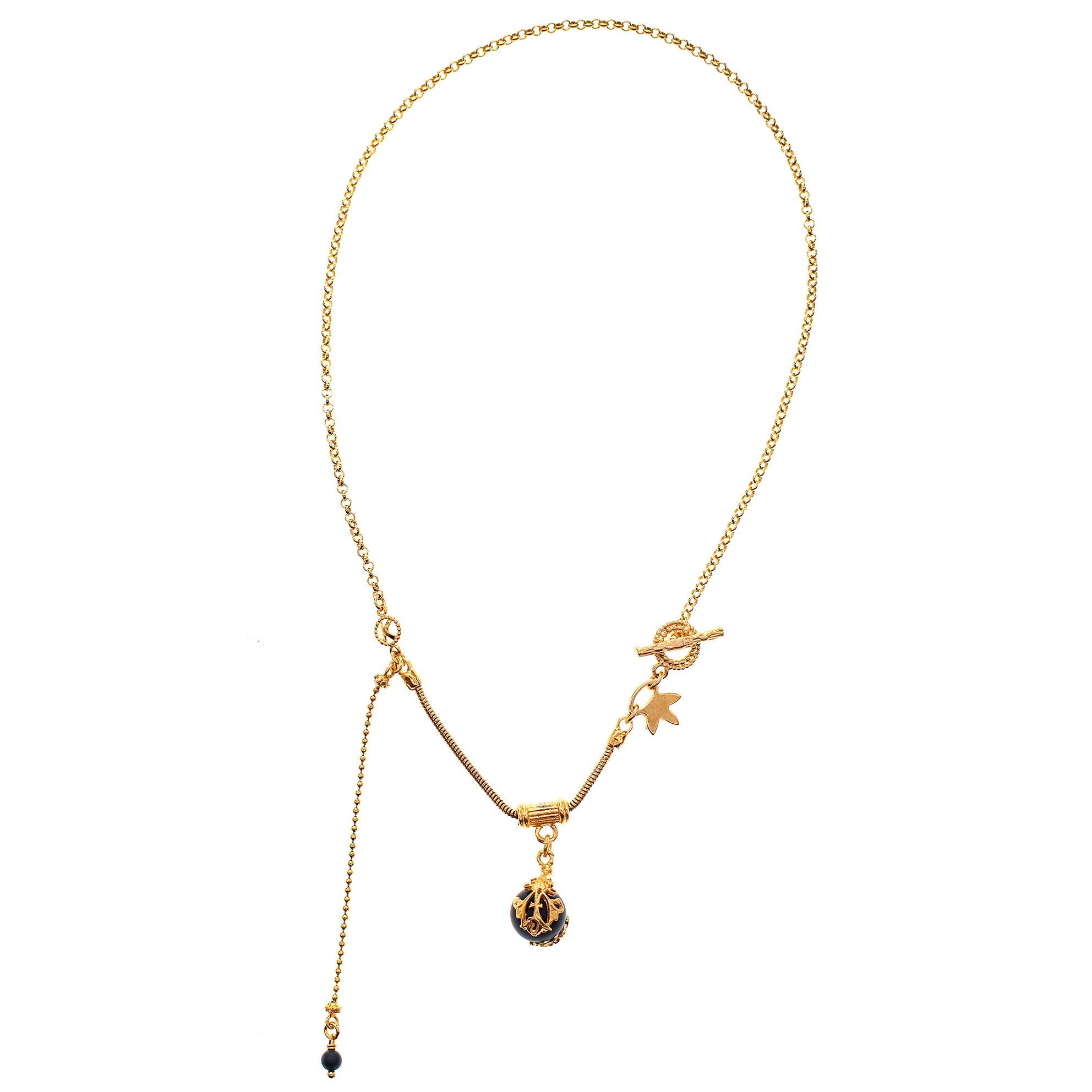 Black Orb Charm Necklace – Gold Plated – Gem Kingdom
