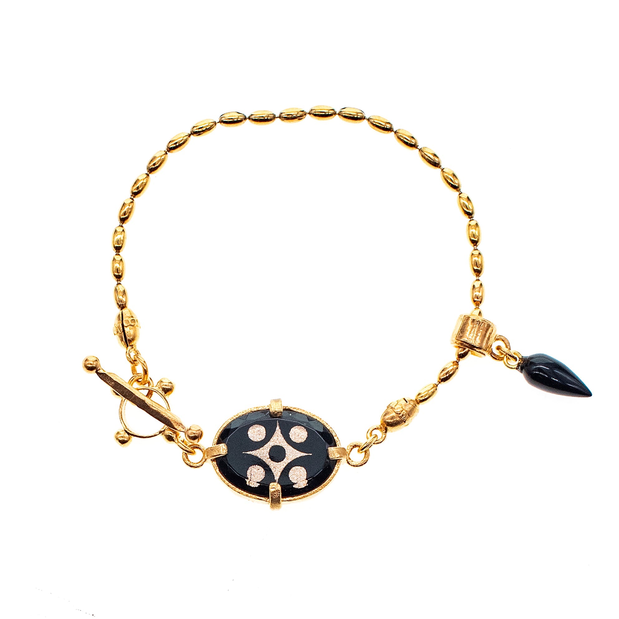 Black Glass Crystal Bracelet – Gold Plated – Gem Kingdom