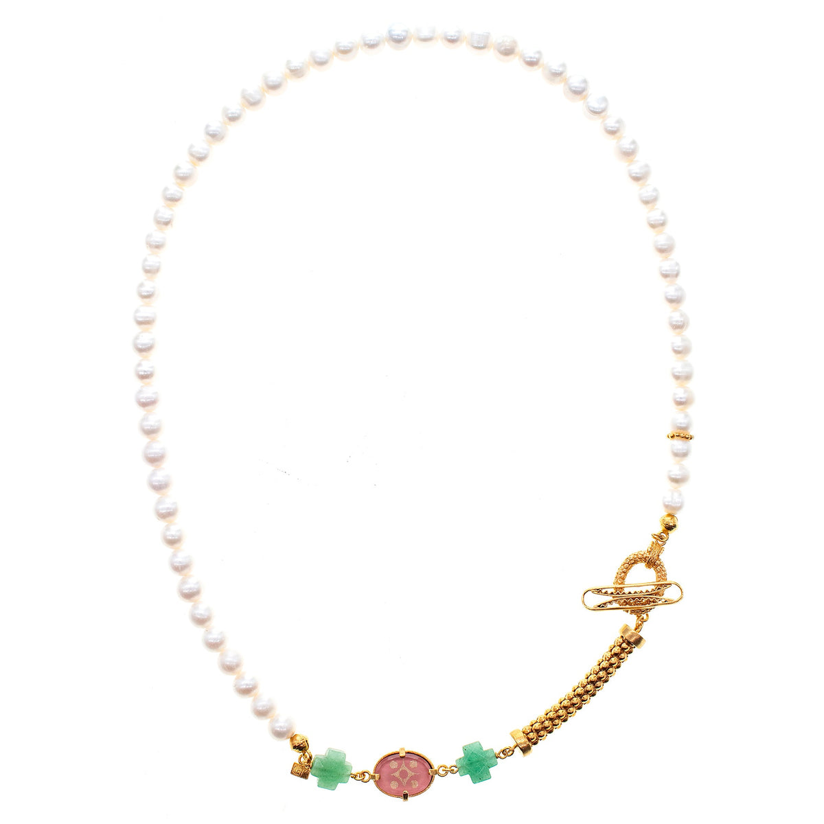 Pearl And Intaglio Necklace – 18k Gold Plated – Gem Kingdom