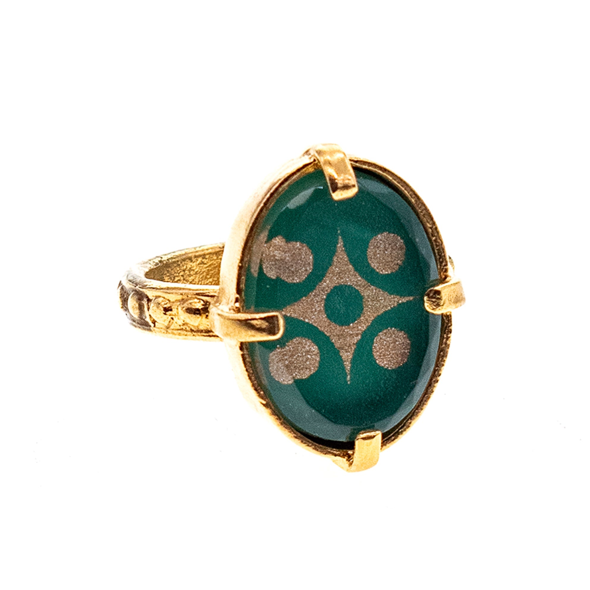 Green Star Intaglio Statement Ring – Gold Plated – Gem Kingdom
