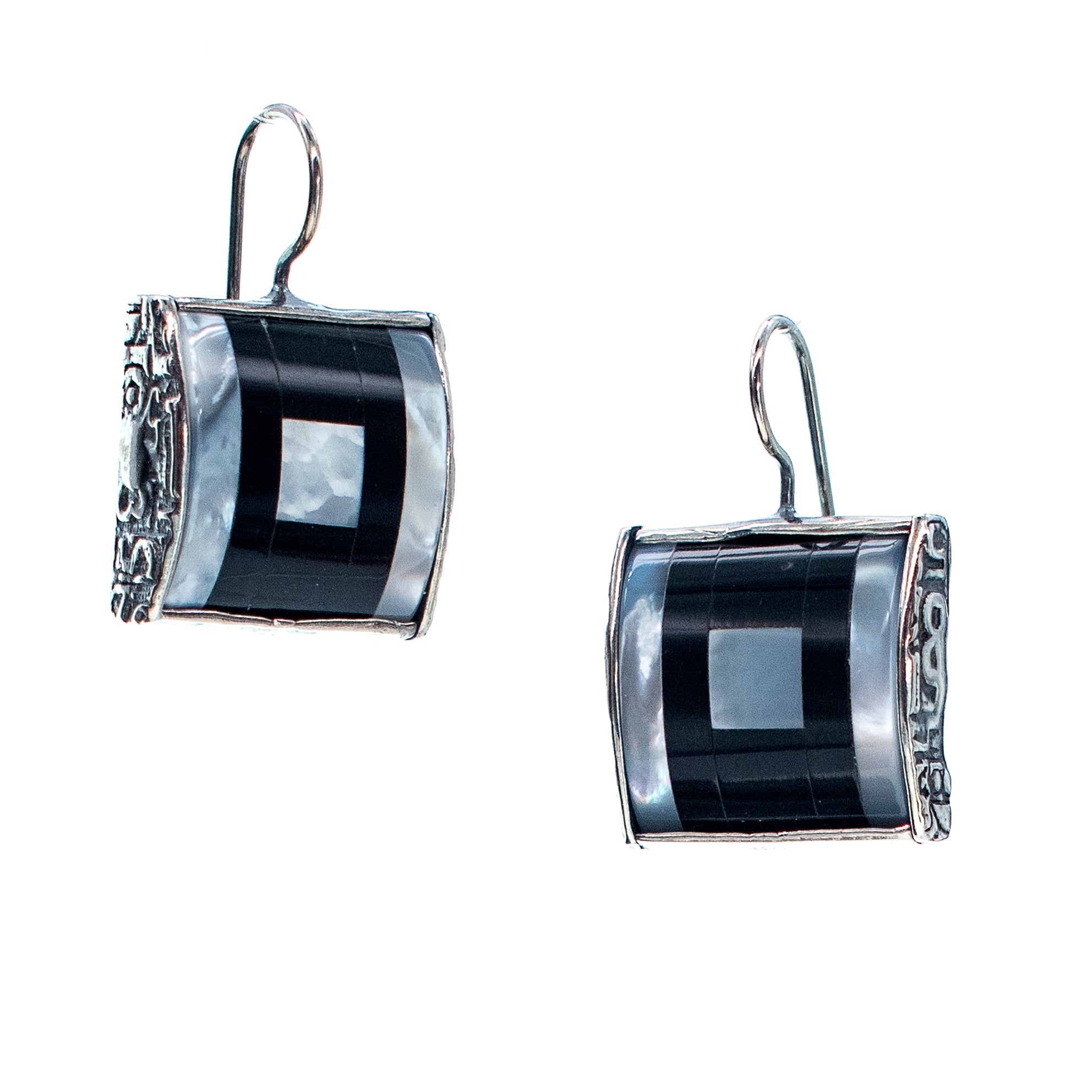 Black And White Geometric Earrings – Sterling Silver – Gem Kingdom