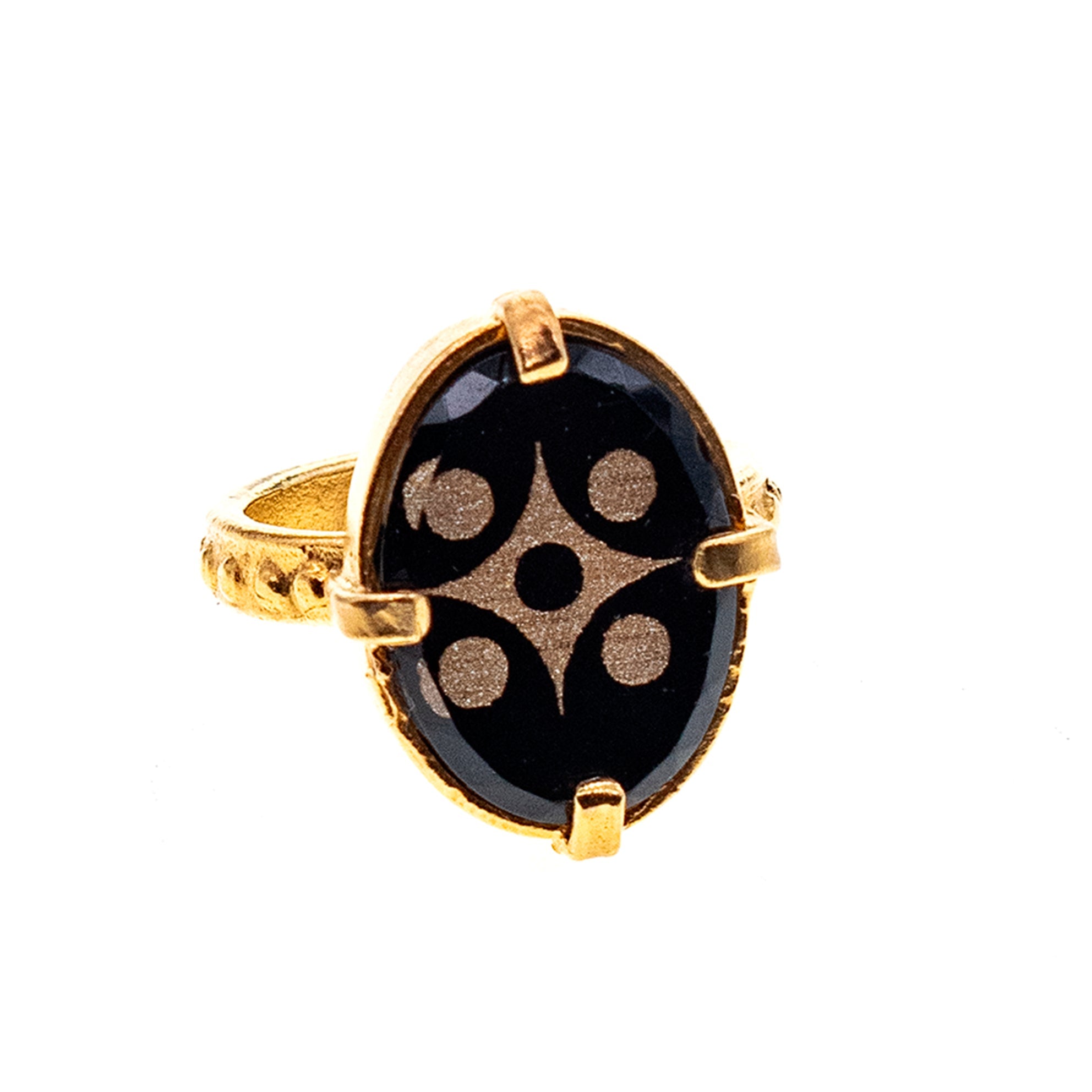 Black Star Intaglio Statement Ring – Gold Plated – Gem Kingdom