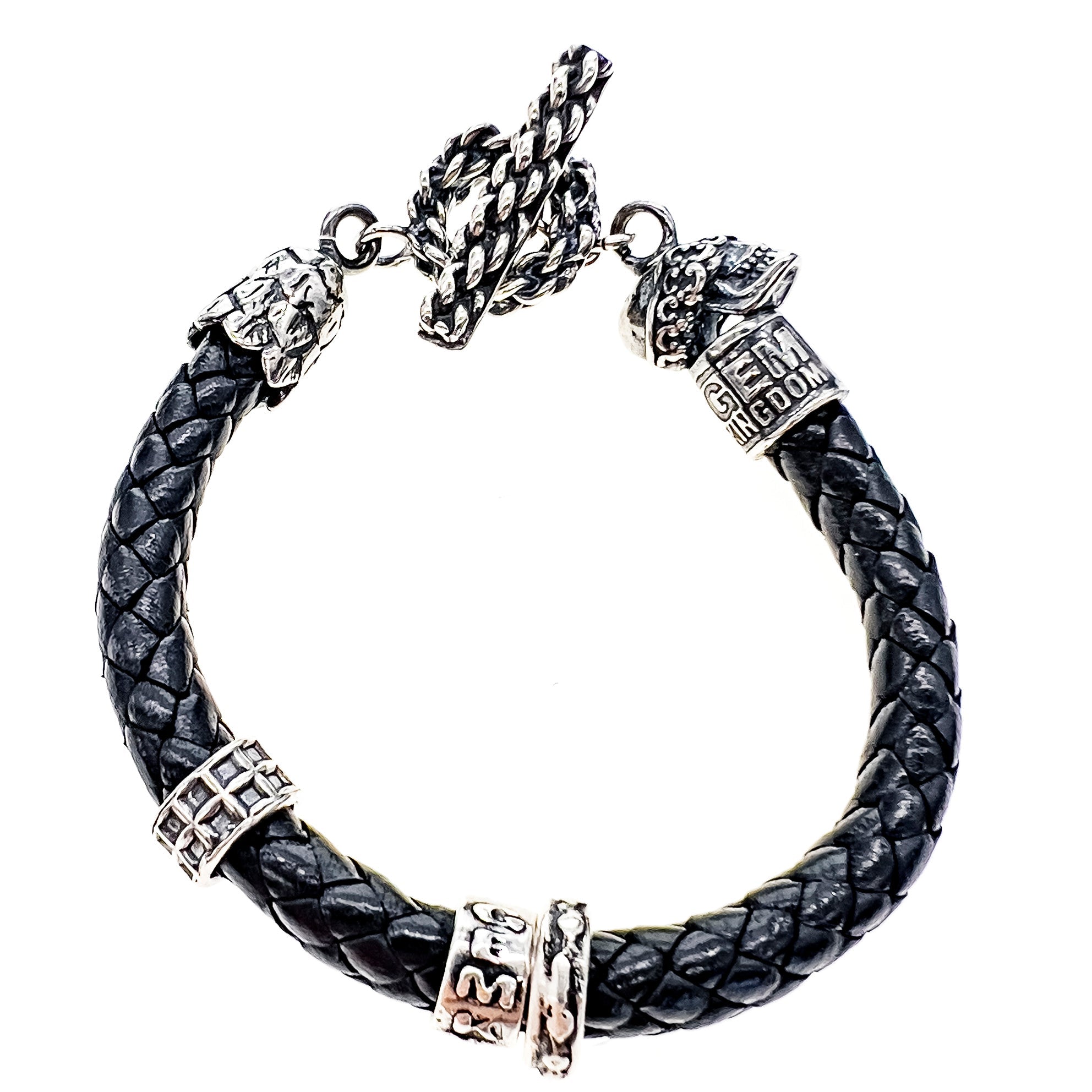Rebel Rebel Leather Bracelet – Sterling Silver – Gem Kingdom