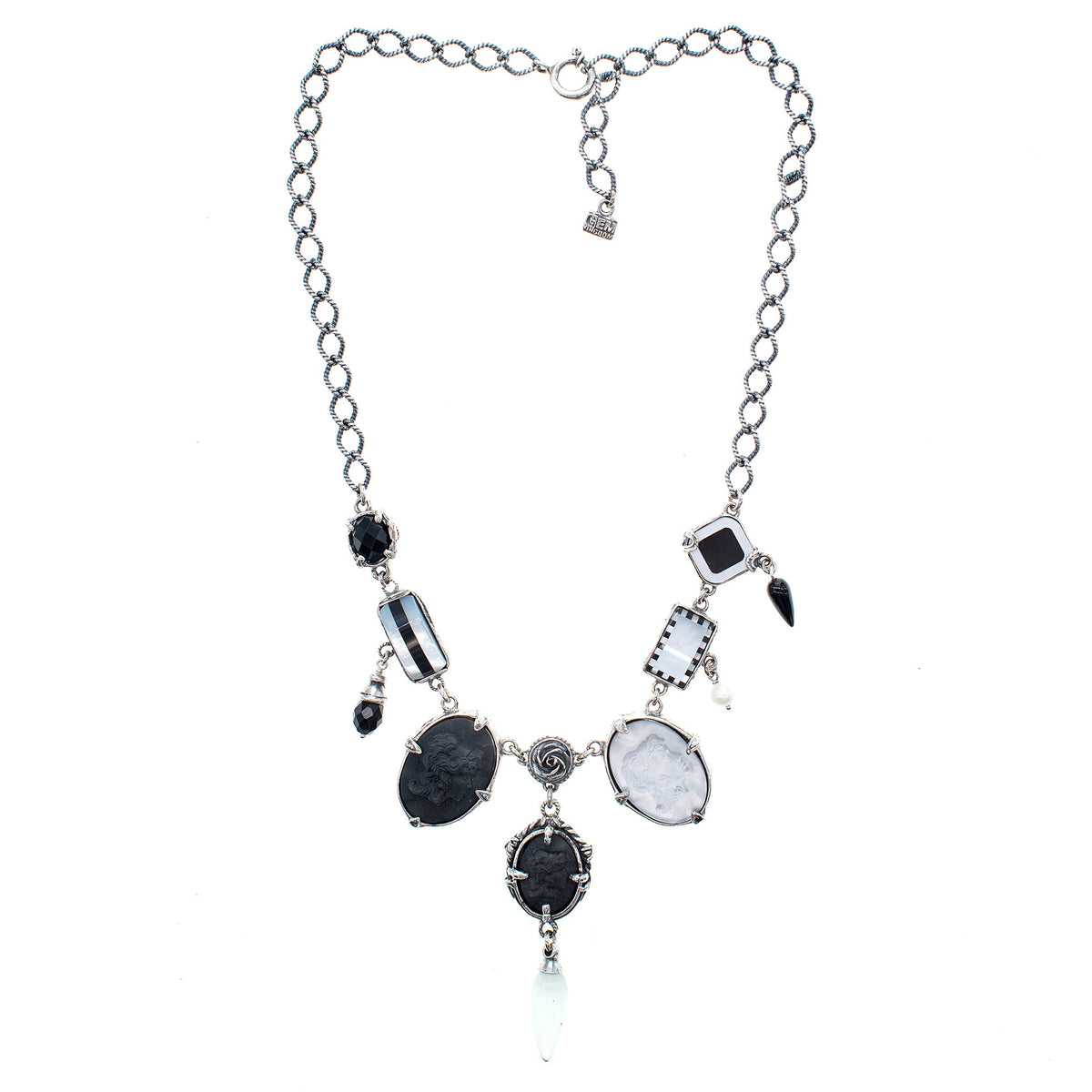 Zwart-Witte Camee Ketting – Sterling Zilver – Gem Kingdom