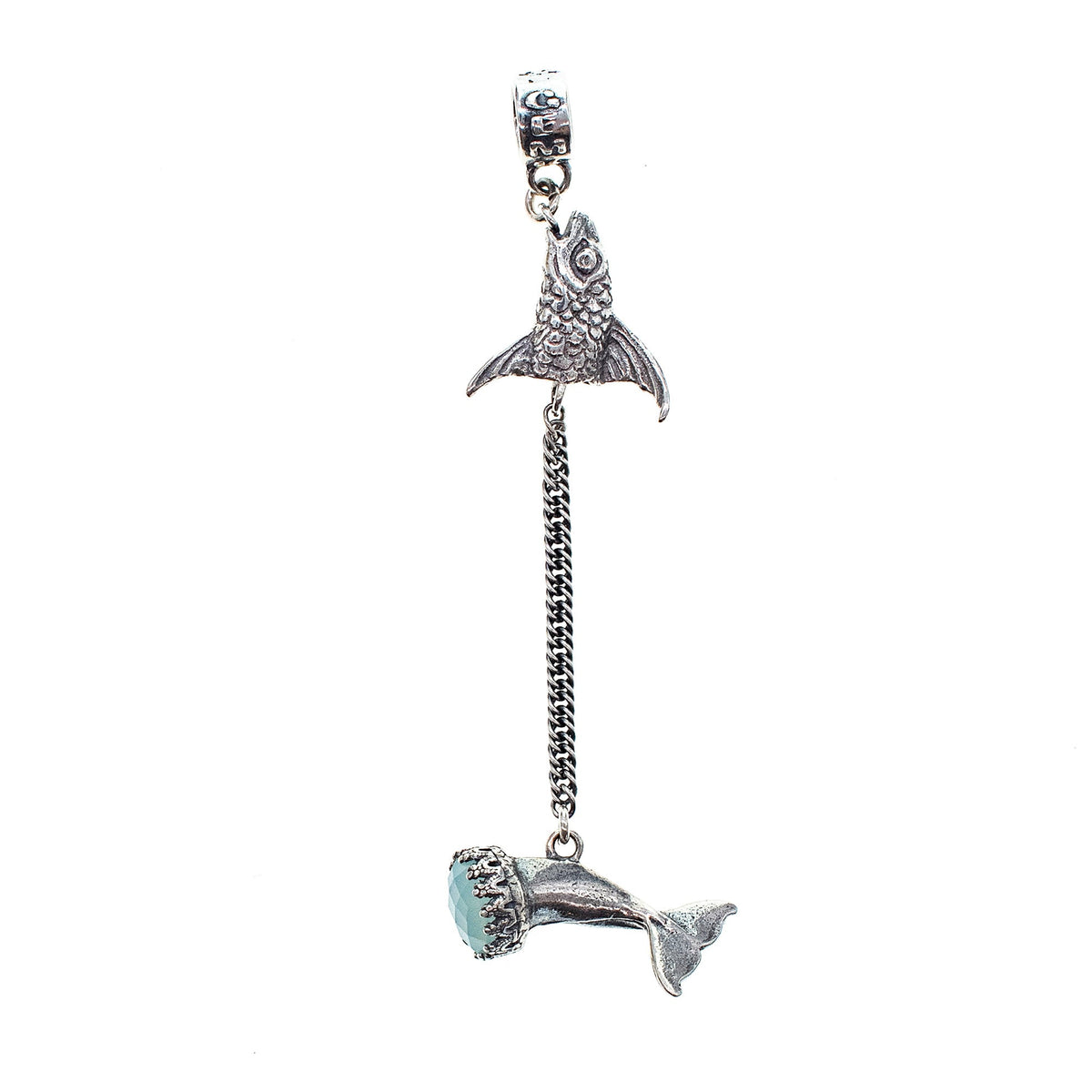 Fishtail Aqua Onyx Pendant – Sterling Silver – Gem Kingdom
