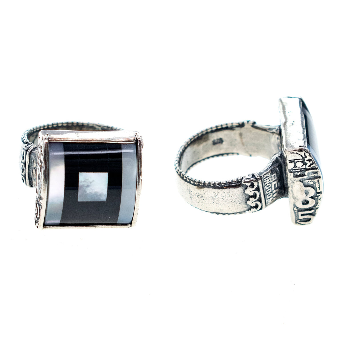 Vierkante Ring Zwart-Wit – Sterling Zilver – Gem Kingdom